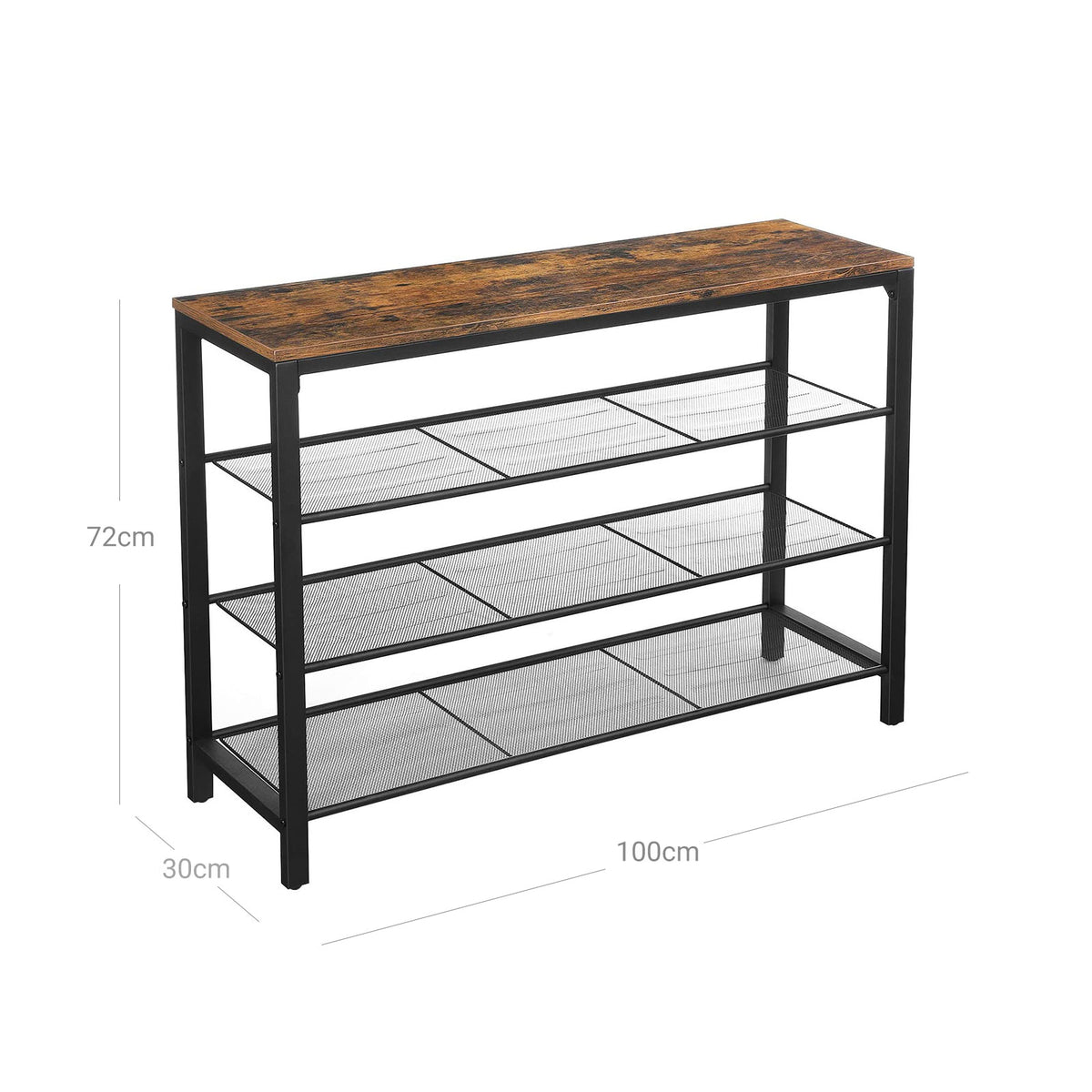 Schuhregal 3 oder 5 Ebenen – Industrieller Schuhschrank – Holzoptik – 100 x 30 x 72 oder 110 cm