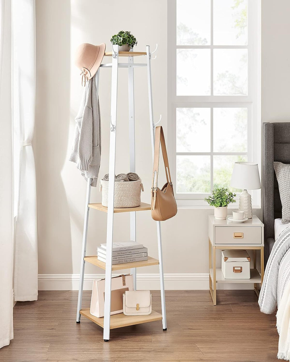 Garderobenständer – Vintage-Garderobe – mit Ablagen, Haken und Kleiderstange – stabil