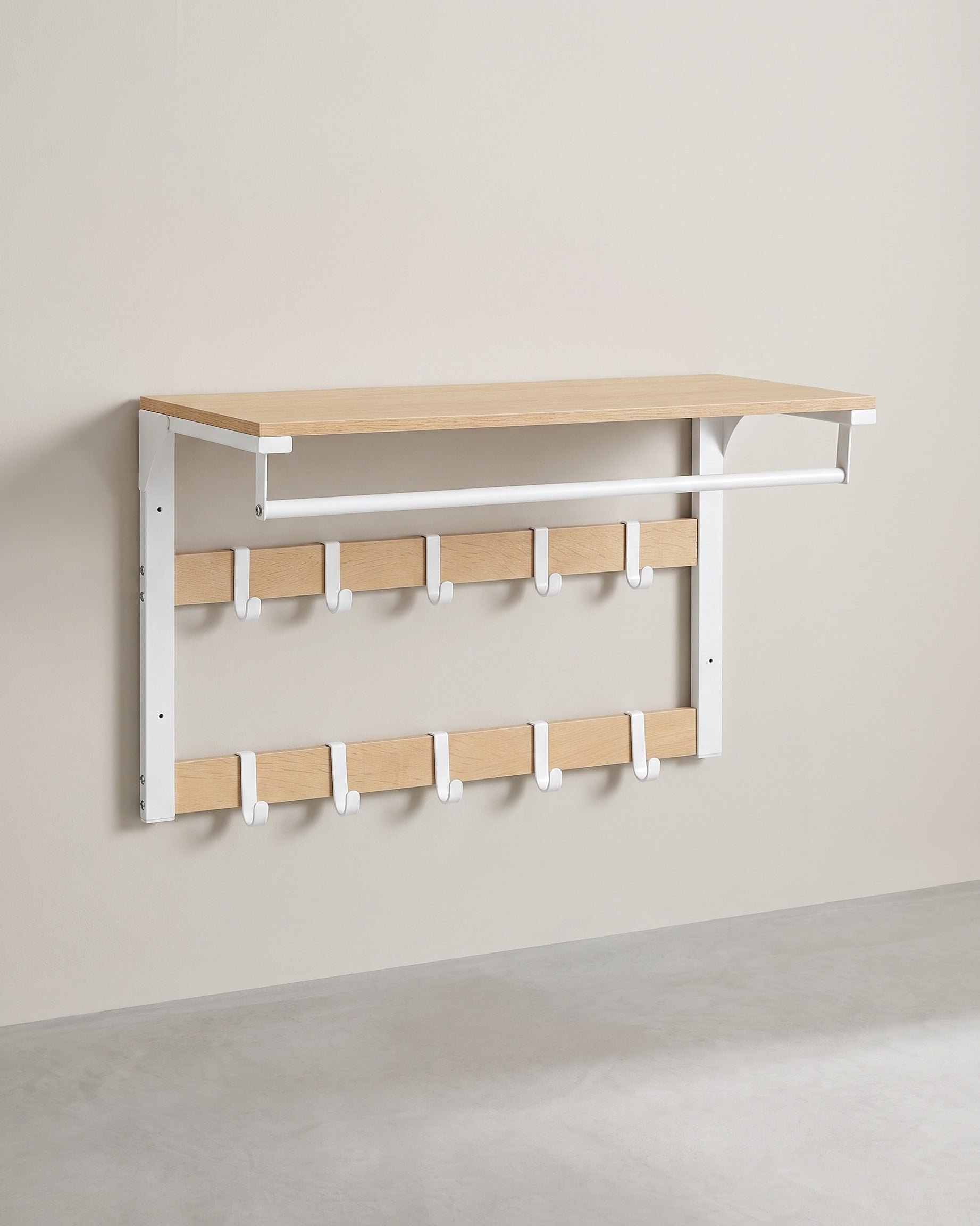 Wandgarderobe – Industriedesign – Mit Ablage, Kleiderstange und 10 Haken – Platzsparende Wandgarderobe