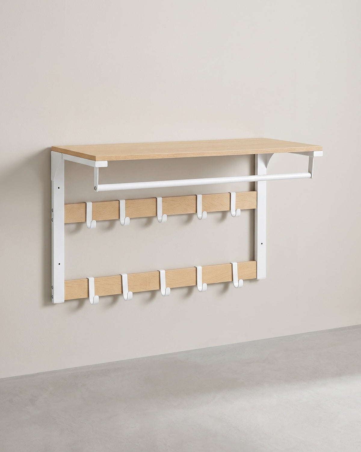 Wandgarderobe – Industriedesign – Mit Ablage, Kleiderstange und 10 Haken – Platzsparende Wandgarderobe