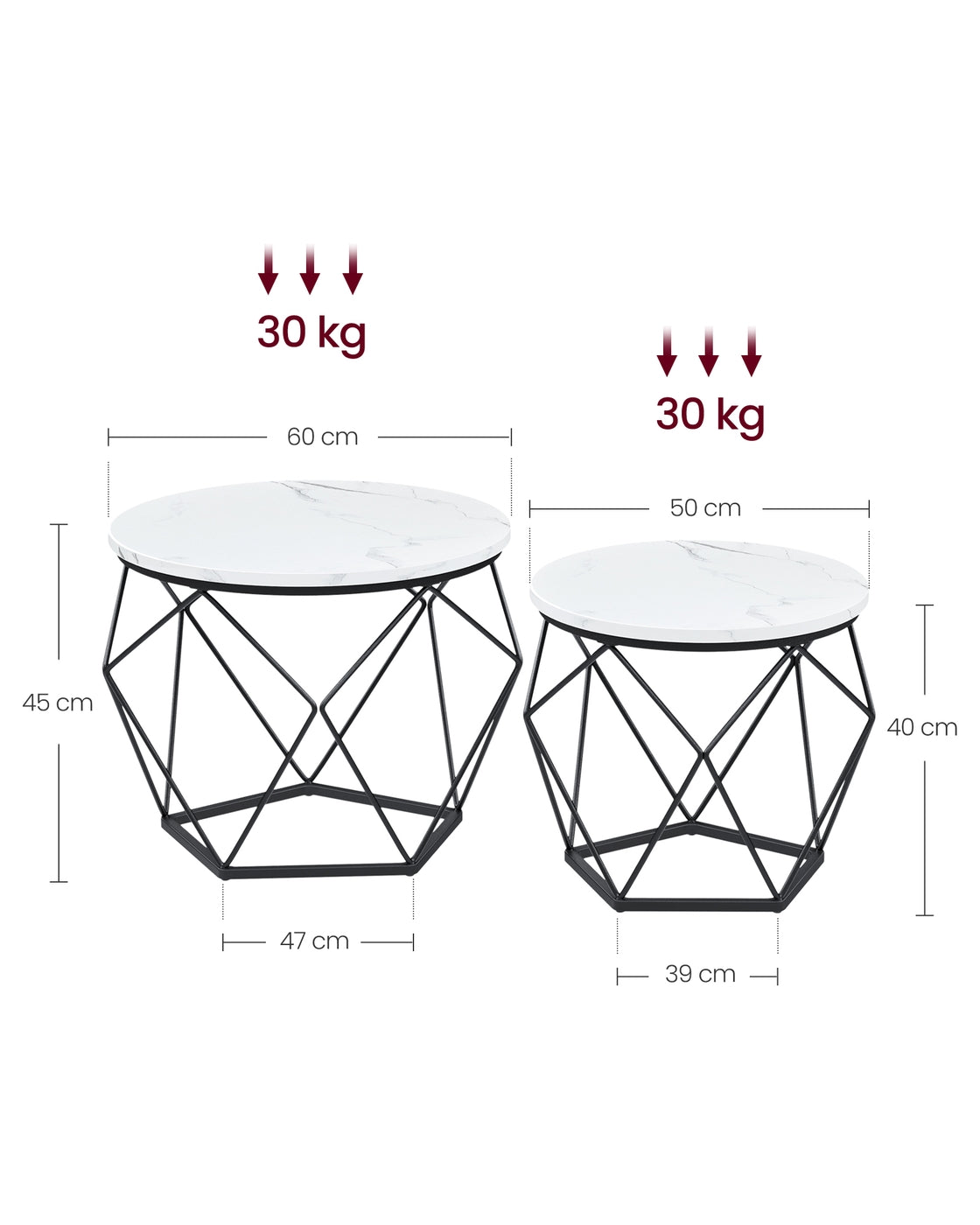 2er-Set runde Beistelltische – Modernes Design – Schwarz – Kompakt und multifunktional