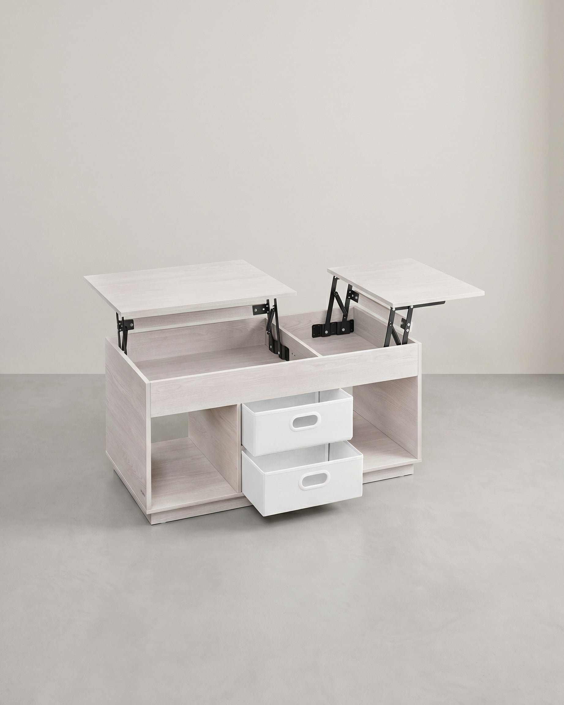 Couchtisch mit Hubfunktion – Moderner Couchtisch mit verstellbarer Tischplatte – Versteckter Stauraum & Schubladen – 100 cm – Holz & Stahl