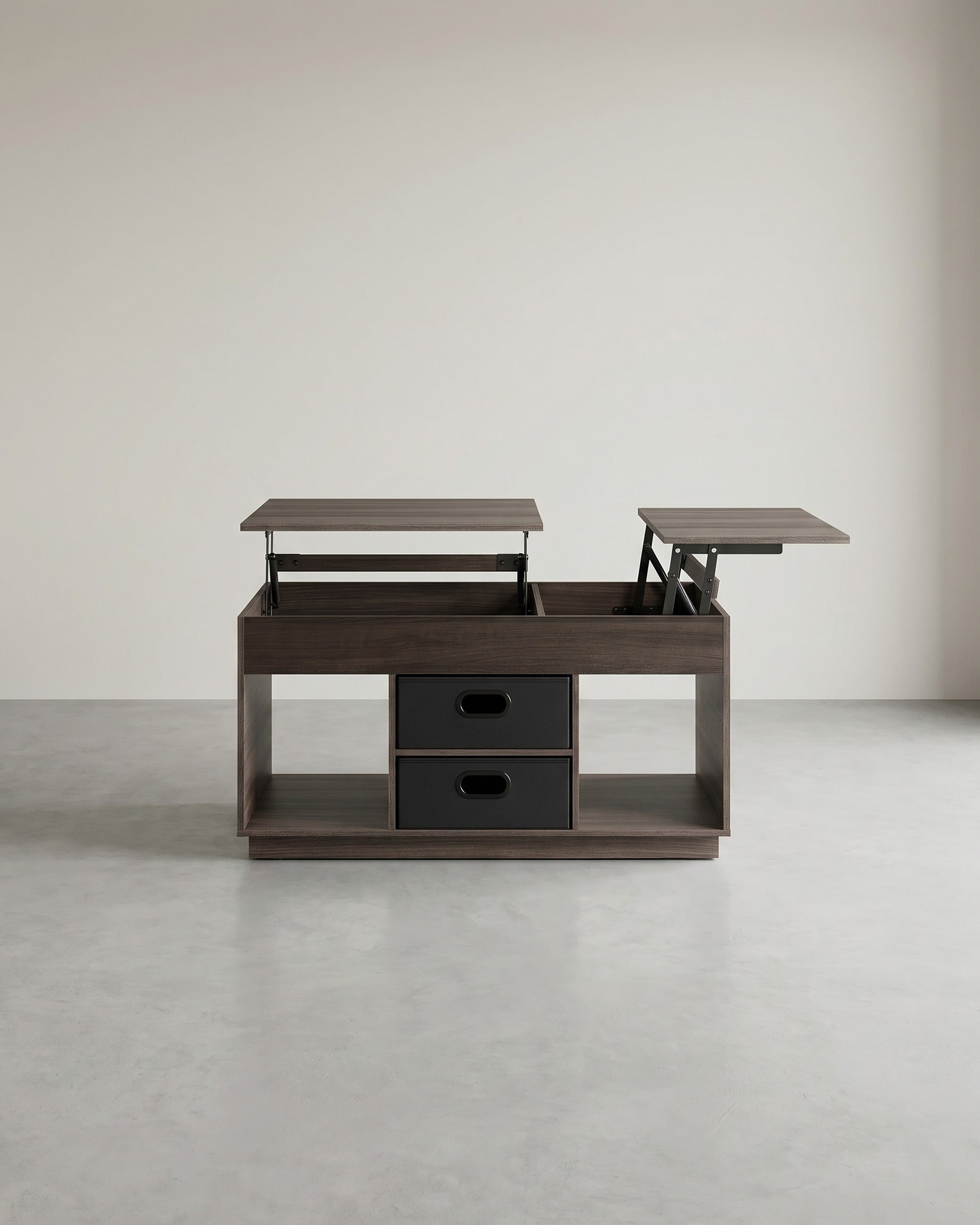 Couchtisch mit Hubfunktion – Moderner Couchtisch mit verstellbarer Tischplatte – Versteckter Stauraum & Schubladen – 100 cm – Holz & Stahl