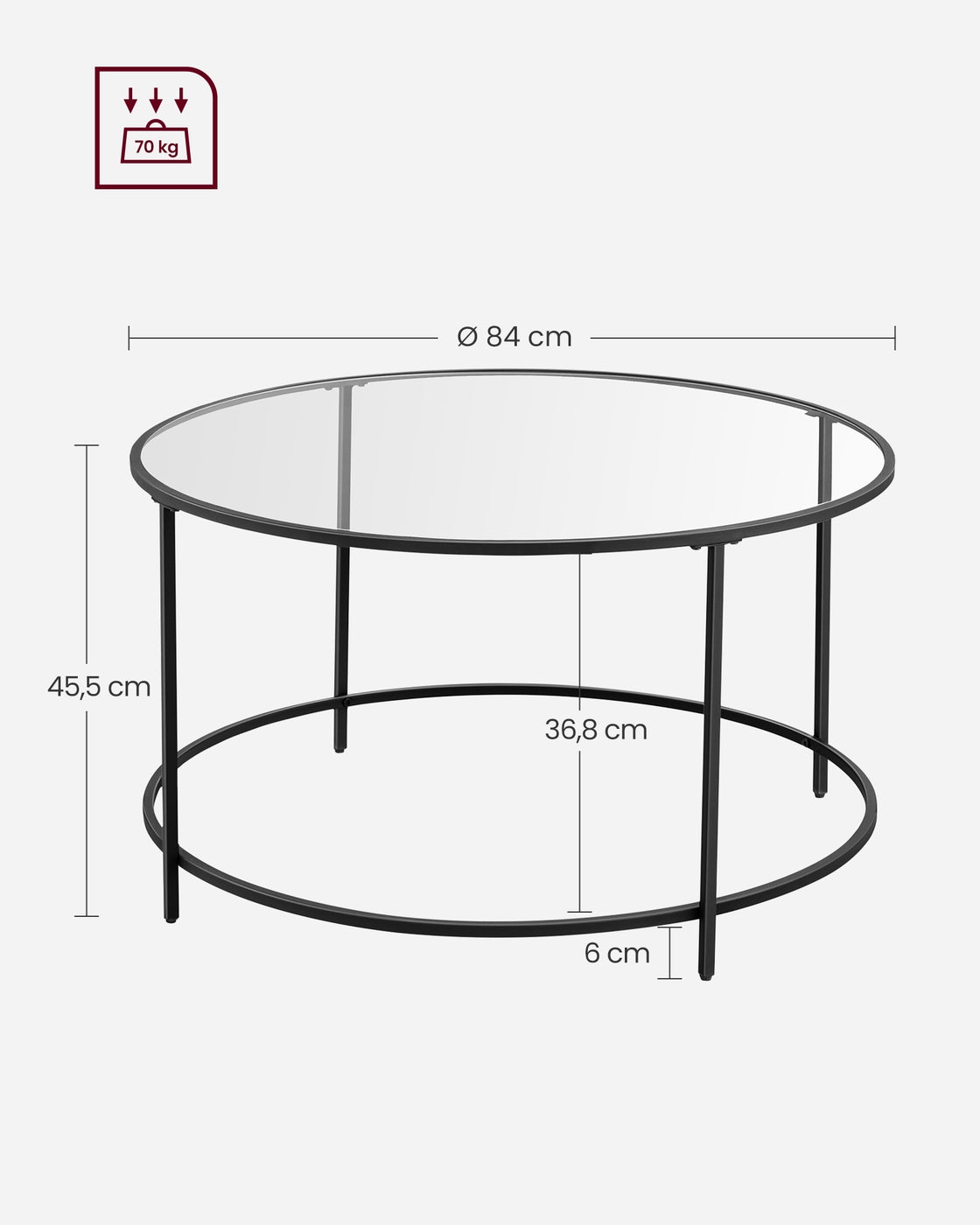 Runder Couchtisch mit Glasplatte – gehärtetes Glas – moderner Retro-Beistelltisch für das Wohnzimmer