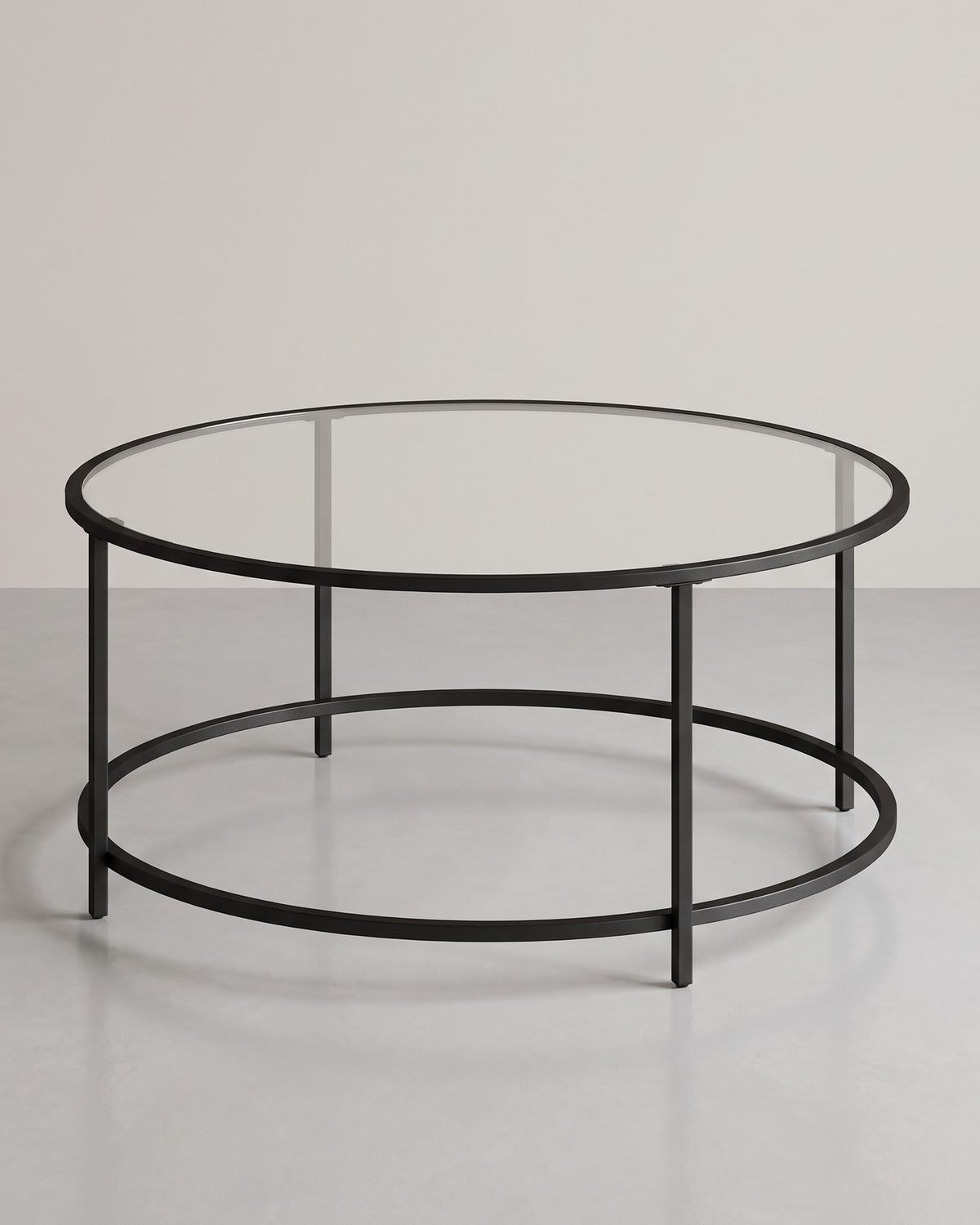 Runder Couchtisch mit Glasplatte – gehärtetes Glas – moderner Retro-Beistelltisch für das Wohnzimmer