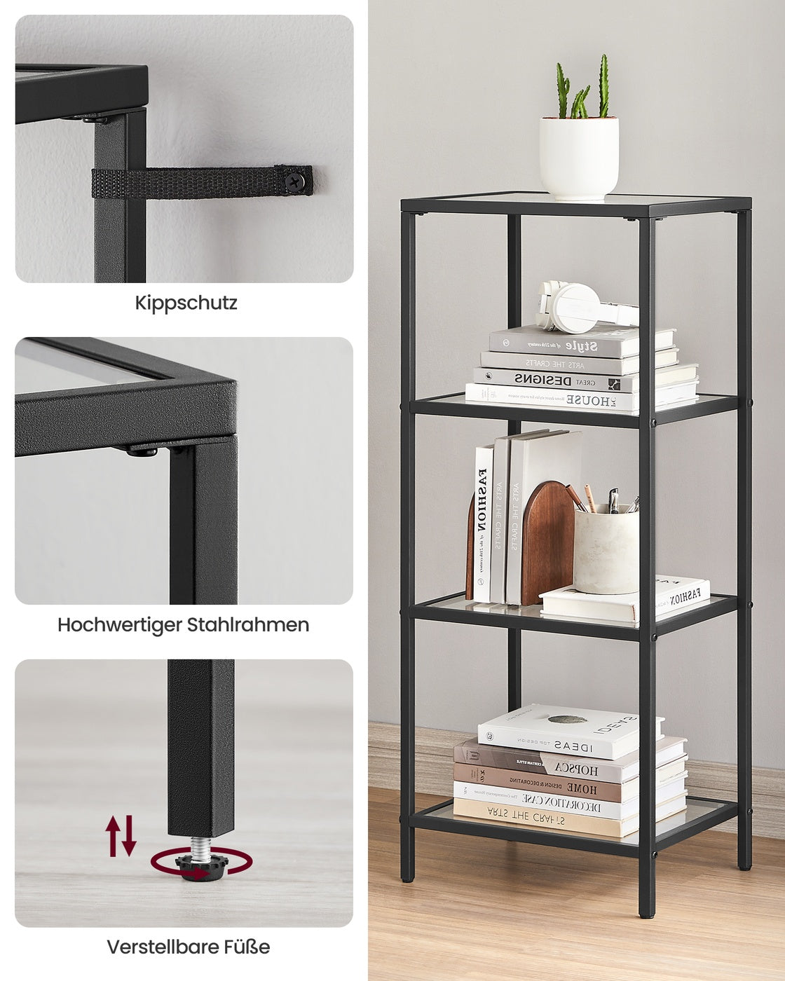 Eckschrank Glas – 5 oder 6 Ebenen – stilvoll & platzsparend