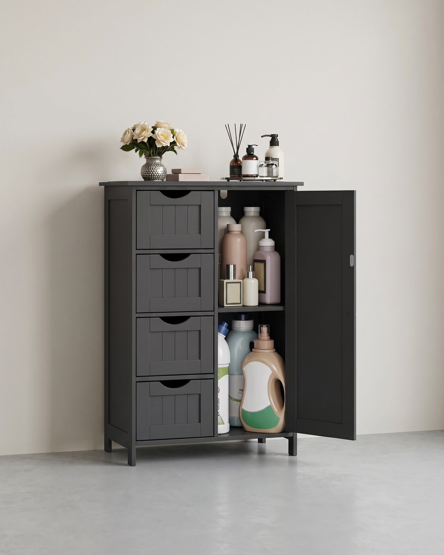 Badezimmerschrank - Kommode - Aufbewahrungsschrank mit Tür und Schubladen - 55 x 30 x 82 cm