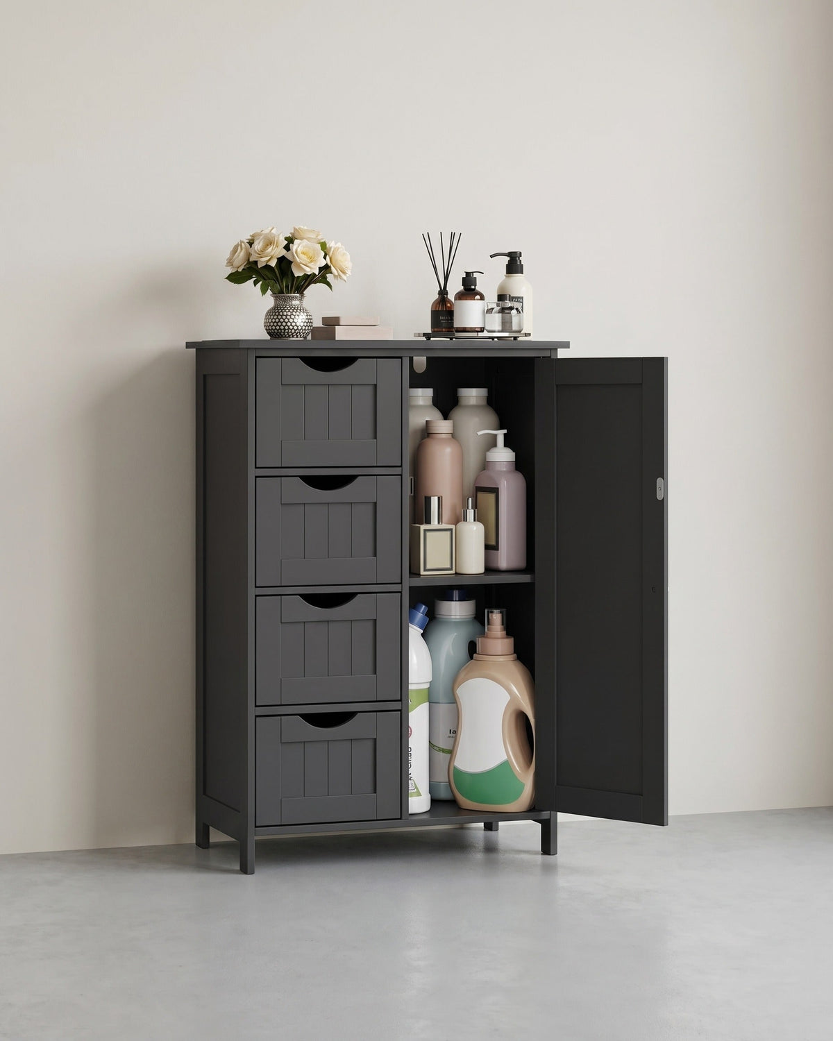 Badezimmerschrank - Kommode - Aufbewahrungsschrank mit Tür und Schubladen - 55 x 30 x 82 cm