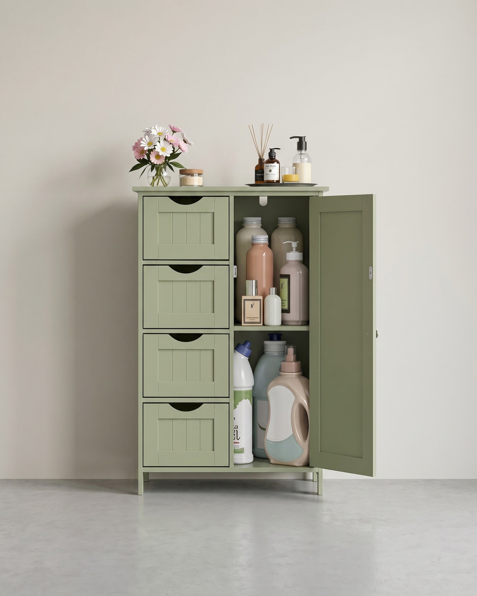 Badezimmerschrank - Kommode - Aufbewahrungsschrank mit Tür und Schubladen - 55 x 30 x 82 cm