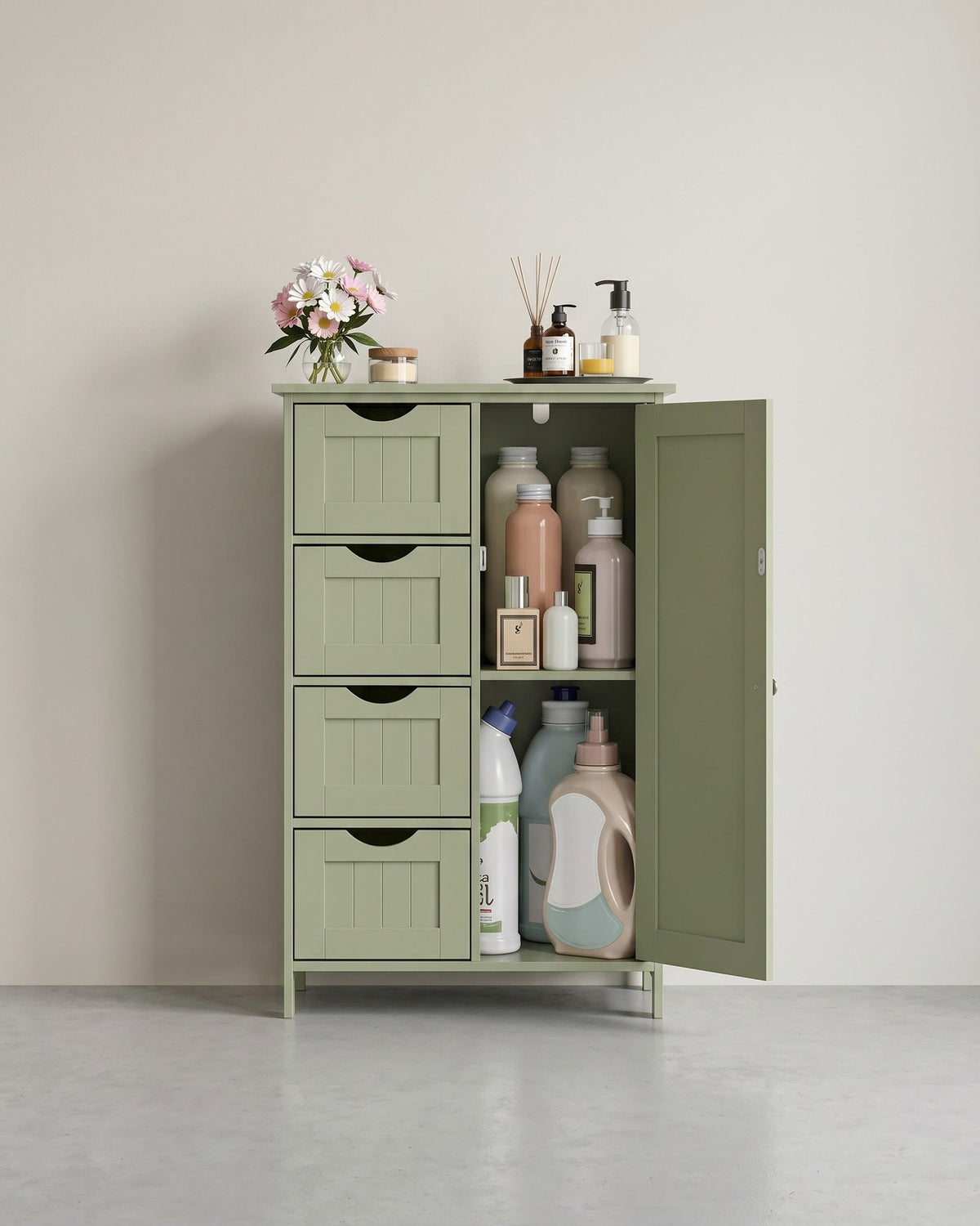 Badezimmerschrank - Kommode - Aufbewahrungsschrank mit Tür und Schubladen - 55 x 30 x 82 cm