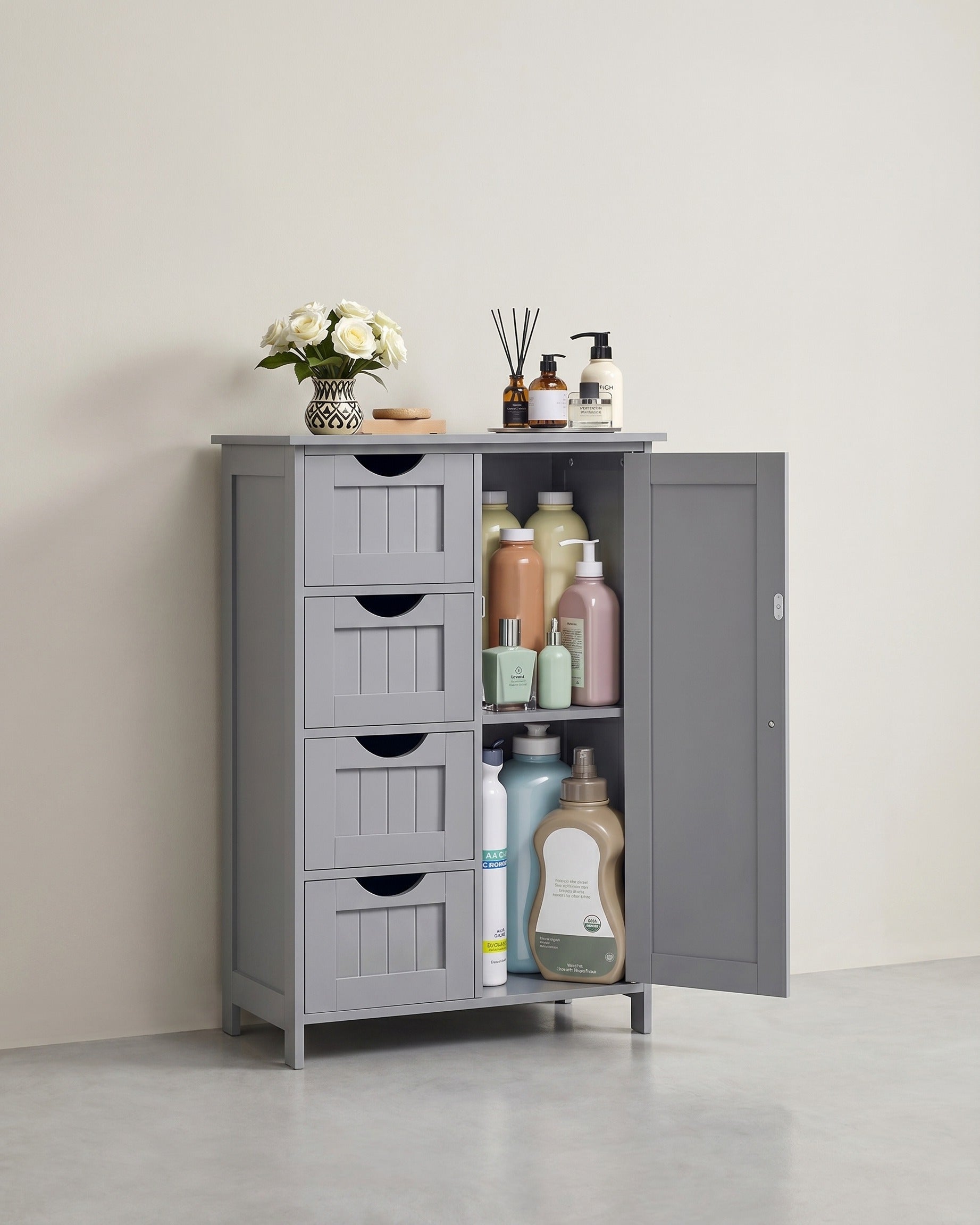 Badezimmerschrank - Kommode - Aufbewahrungsschrank mit Tür und Schubladen - 55 x 30 x 82 cm