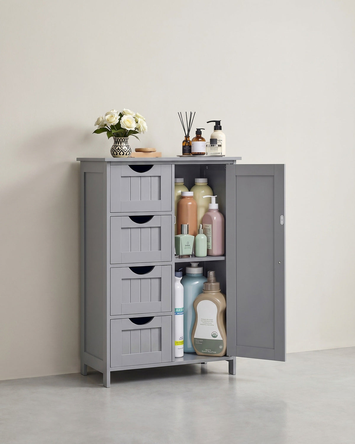 Badezimmerschrank - Kommode - Aufbewahrungsschrank mit Tür und Schubladen - 55 x 30 x 82 cm