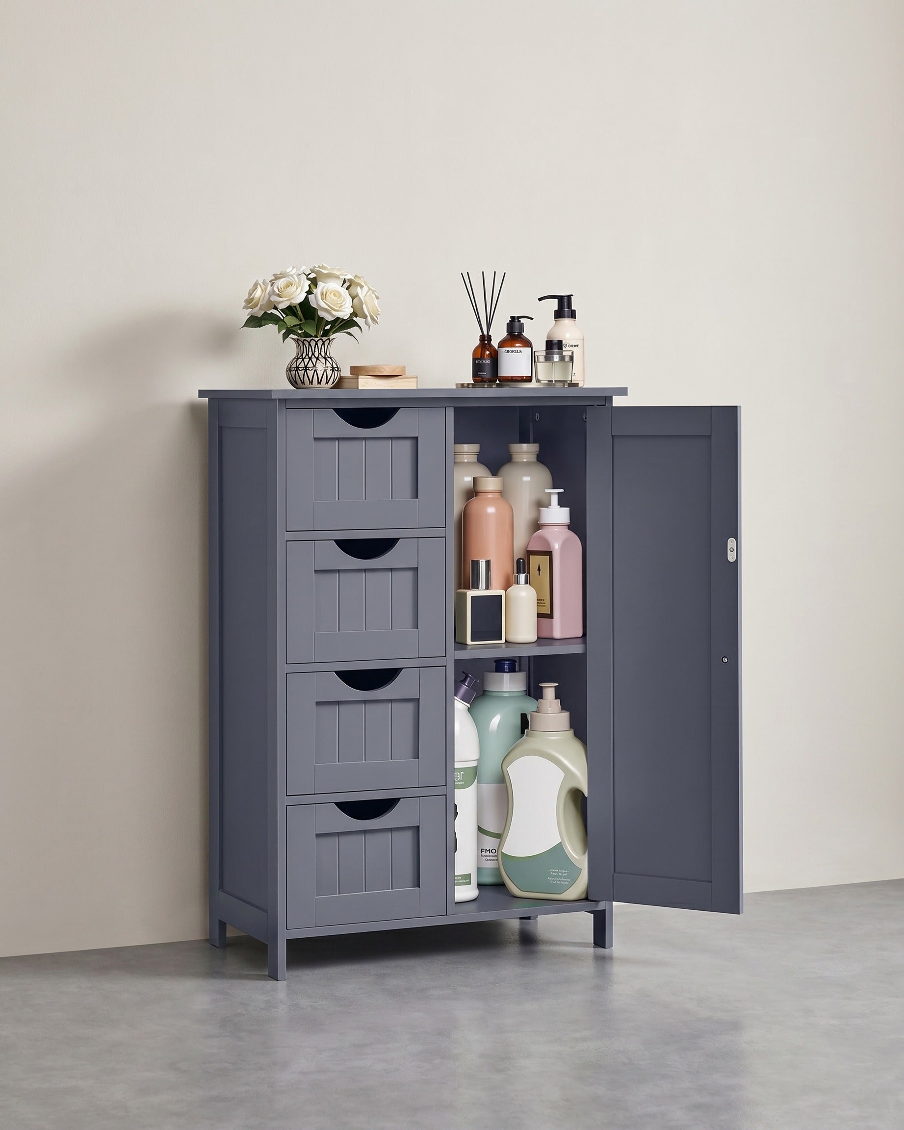 Badezimmerschrank - Kommode - Aufbewahrungsschrank mit Tür und Schubladen - 55 x 30 x 82 cm