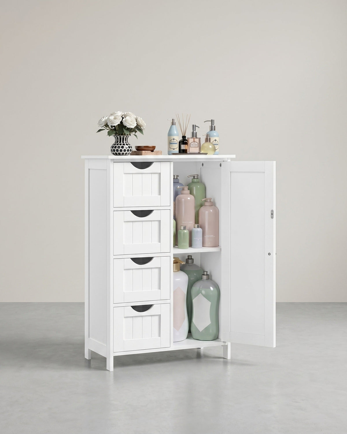Badezimmerschrank - Kommode - Aufbewahrungsschrank mit Tür und Schubladen - 55 x 30 x 82 cm