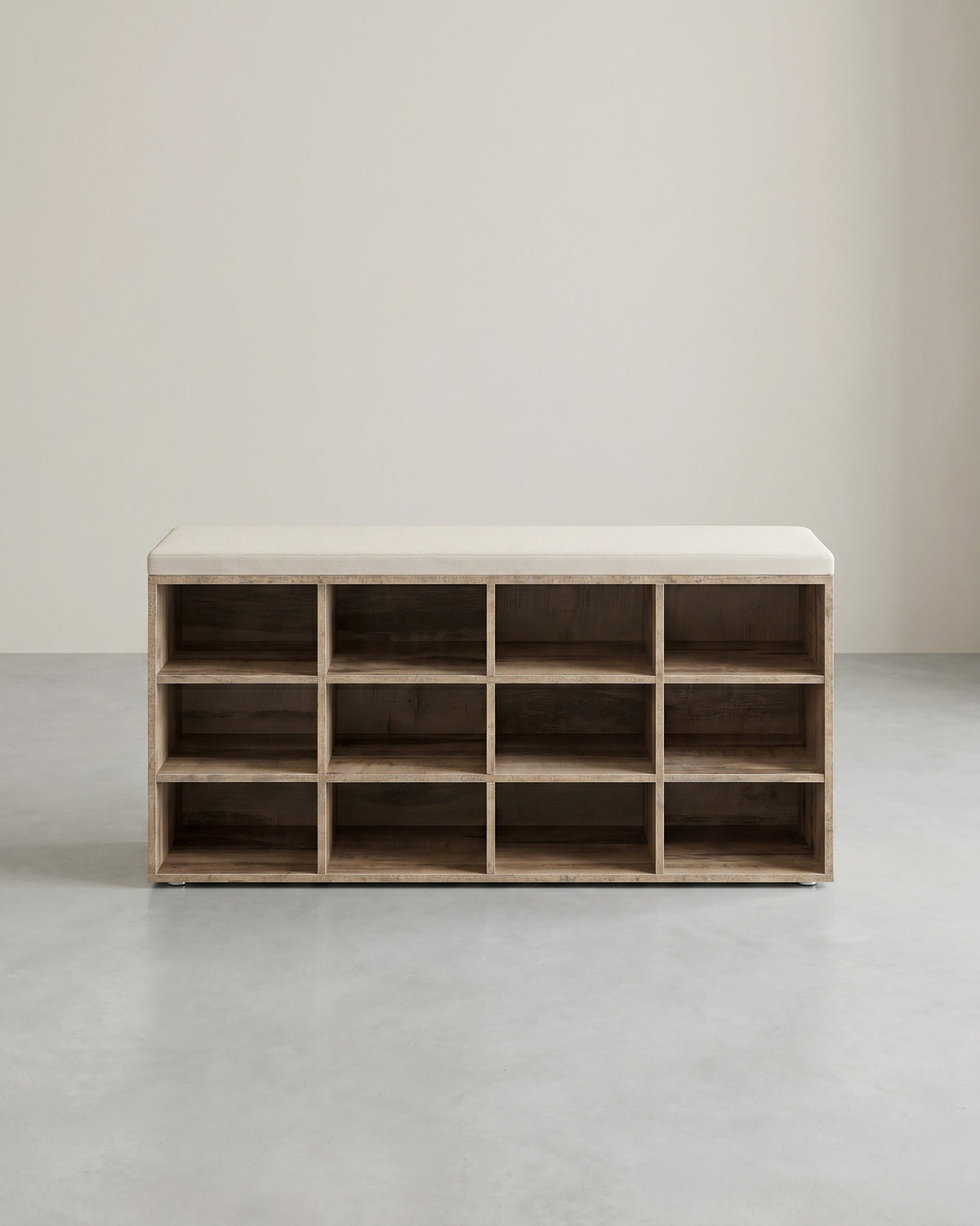 Aufbewahrungsboxen – Schuhbank mit Stauraum – 9 Fächer – Verstellbare Böden – 30,3 x 78,5 x 48 cm – Spanplatte – Schaumstoff – Leinenoptik-Bezug – Max. Belastbarkeit 136 kg