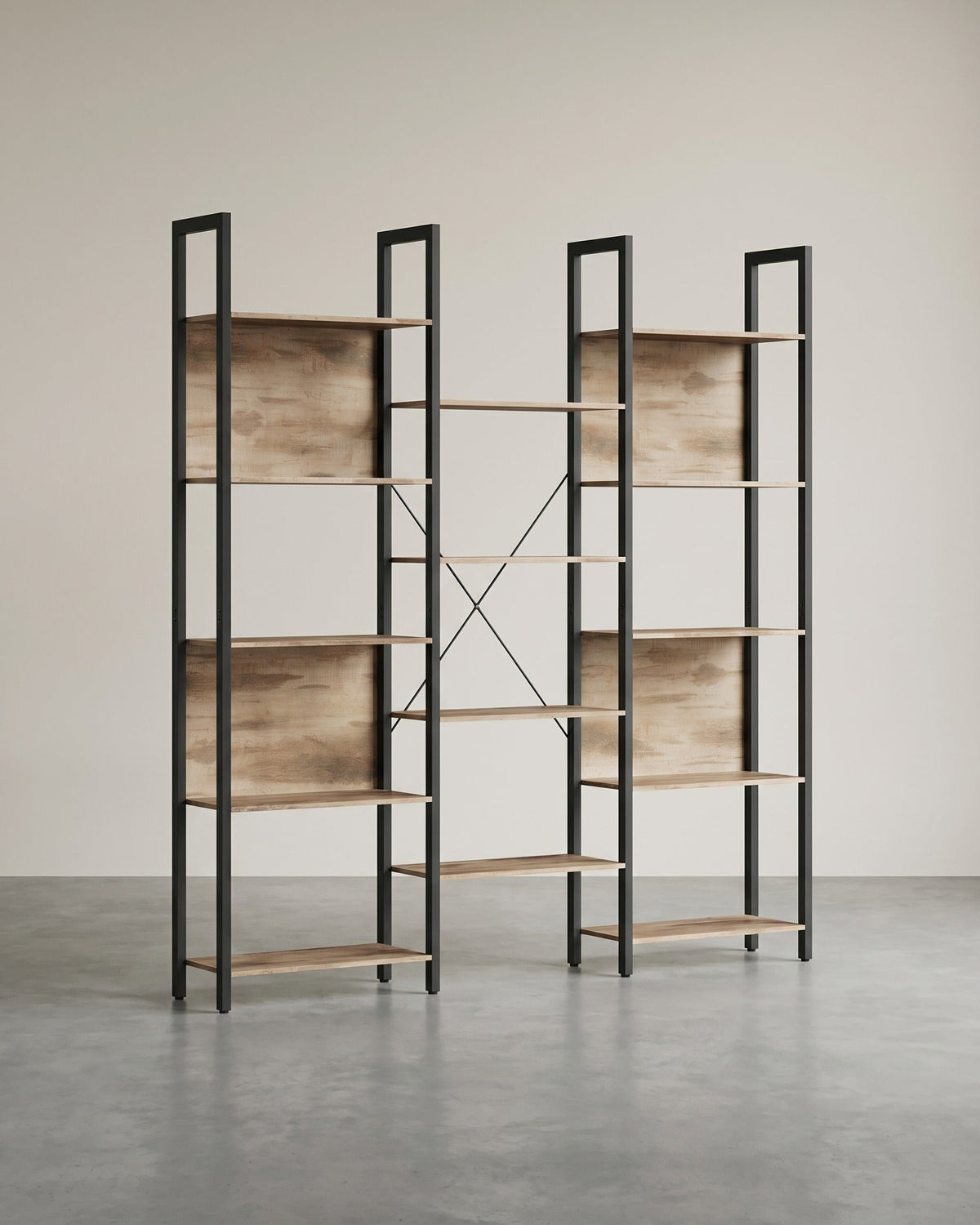 Industrielles Bücherregal - Leiterregal - 14 Regalböden - Stabiler Metallrahmen