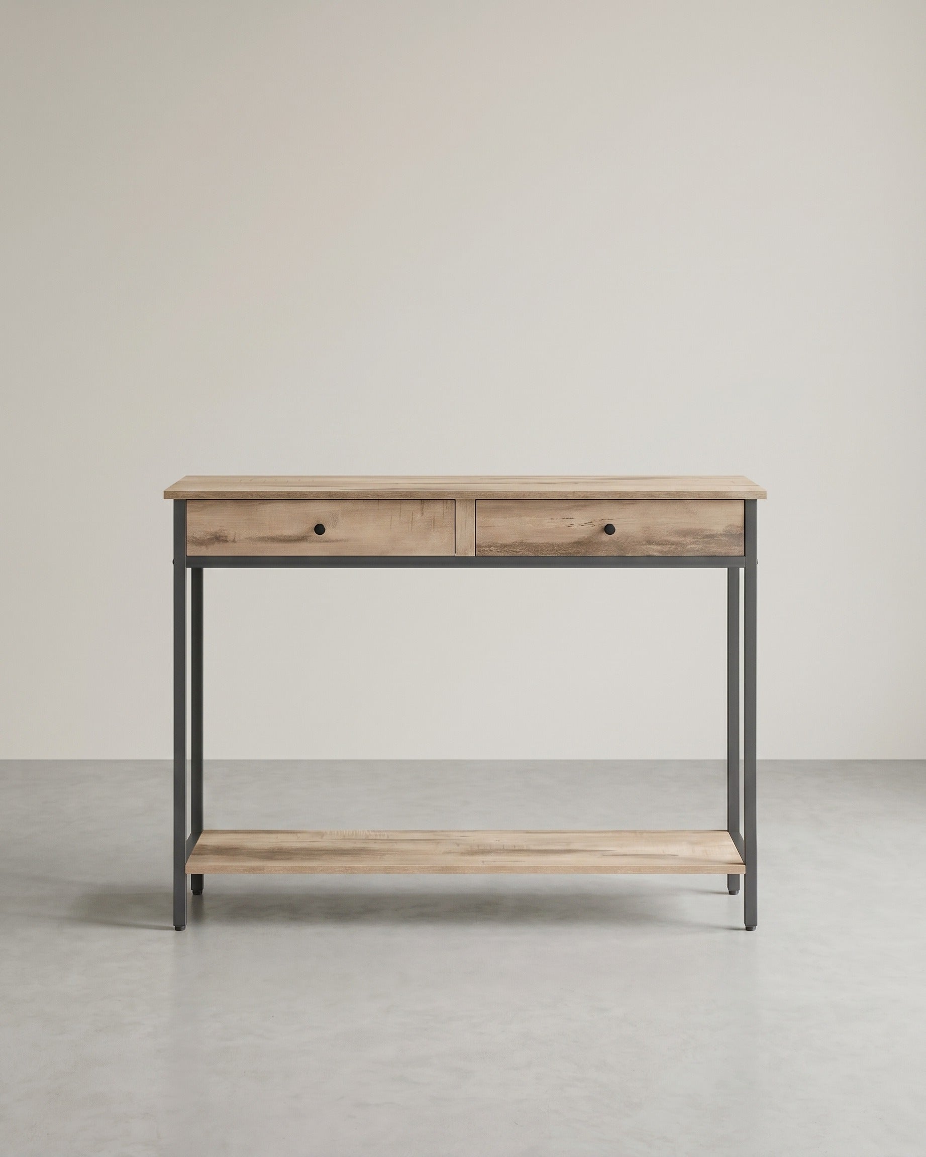 Konsolentisch mit Schubladen – Industriedesign – 100 cm breit – Vintage-Braun und Schwarzstahl