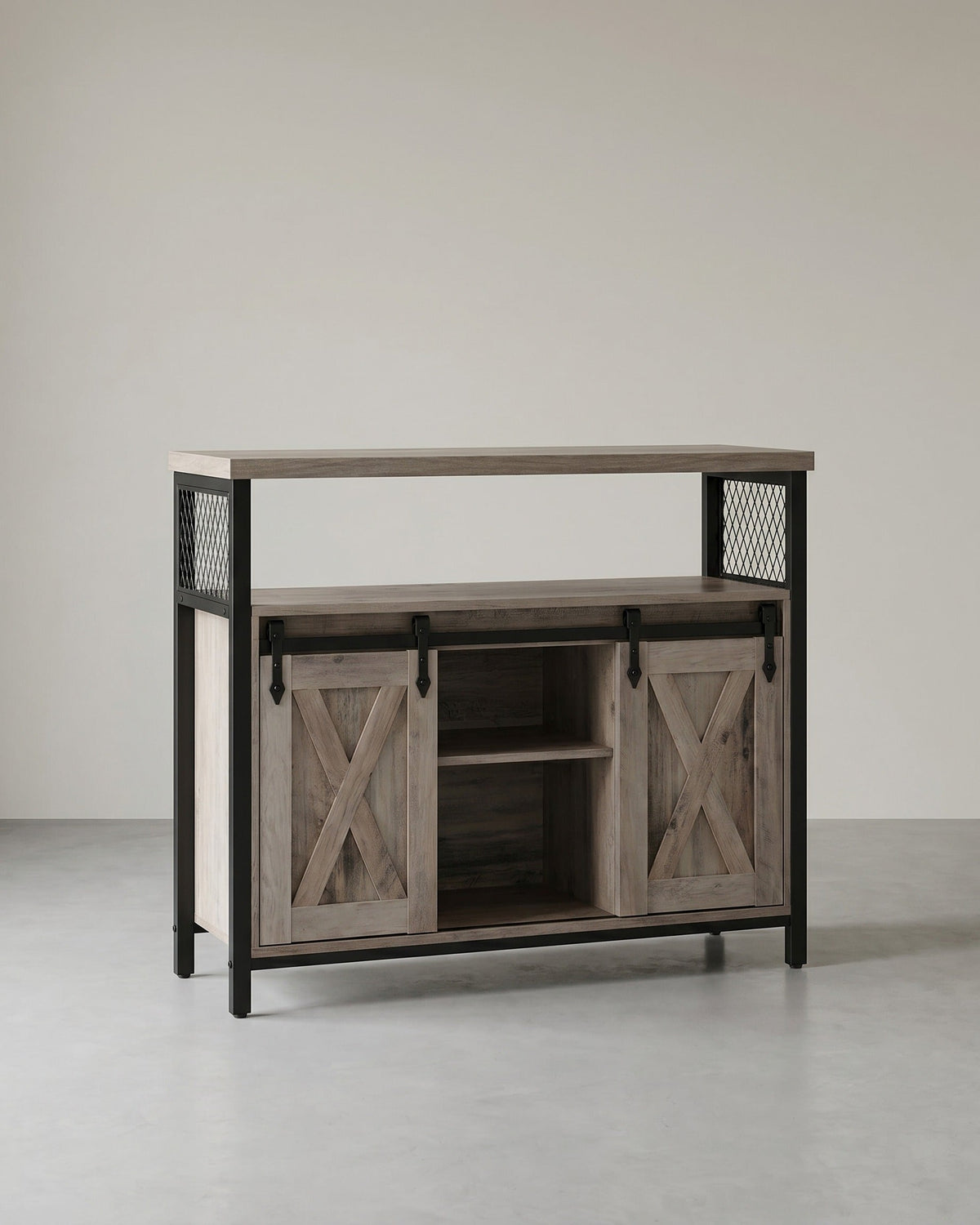 Sideboard mit Schiebetüren - Schrank 100 cm breit - Vintage Braun und Schwarz