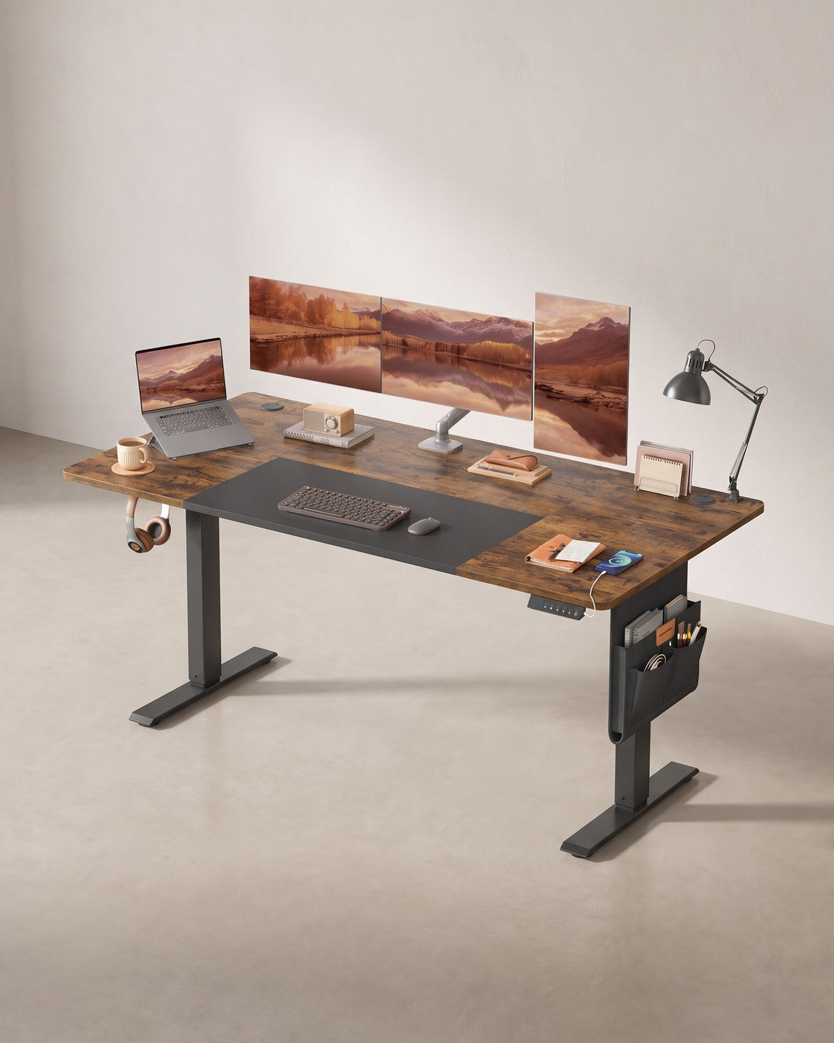 Komplettes Arbeitsplatz-Budget – Elektrischer Sitz-Steh-Schreibtisch + ergonomischer Bürostuhl – Höhenverstellbarer Schreibtisch – Heimarbeitsplatz