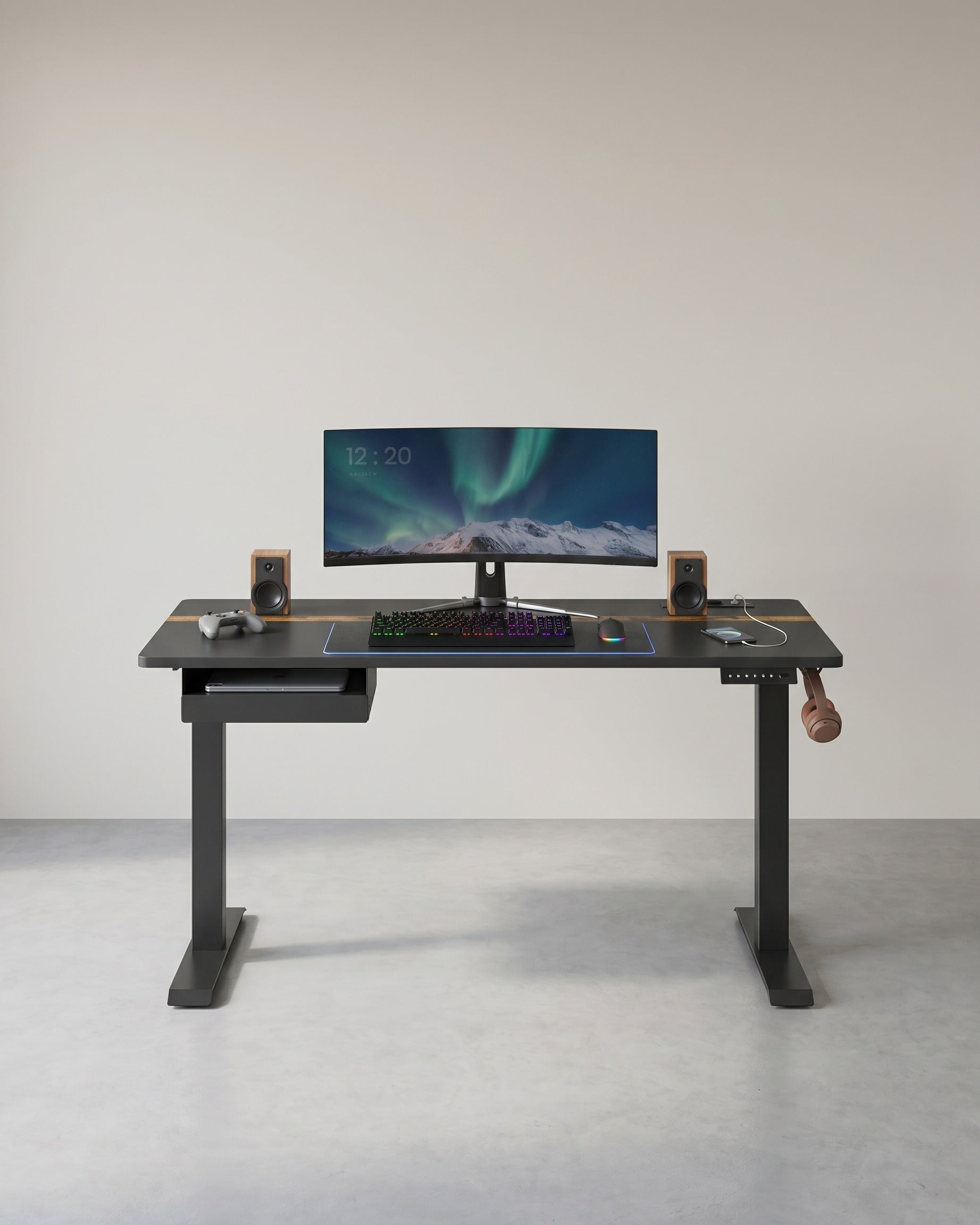 Elektrischer Stehschreibtisch mit Steckdose - Memory-Funktion - mit Schublade und Haken - Home Office