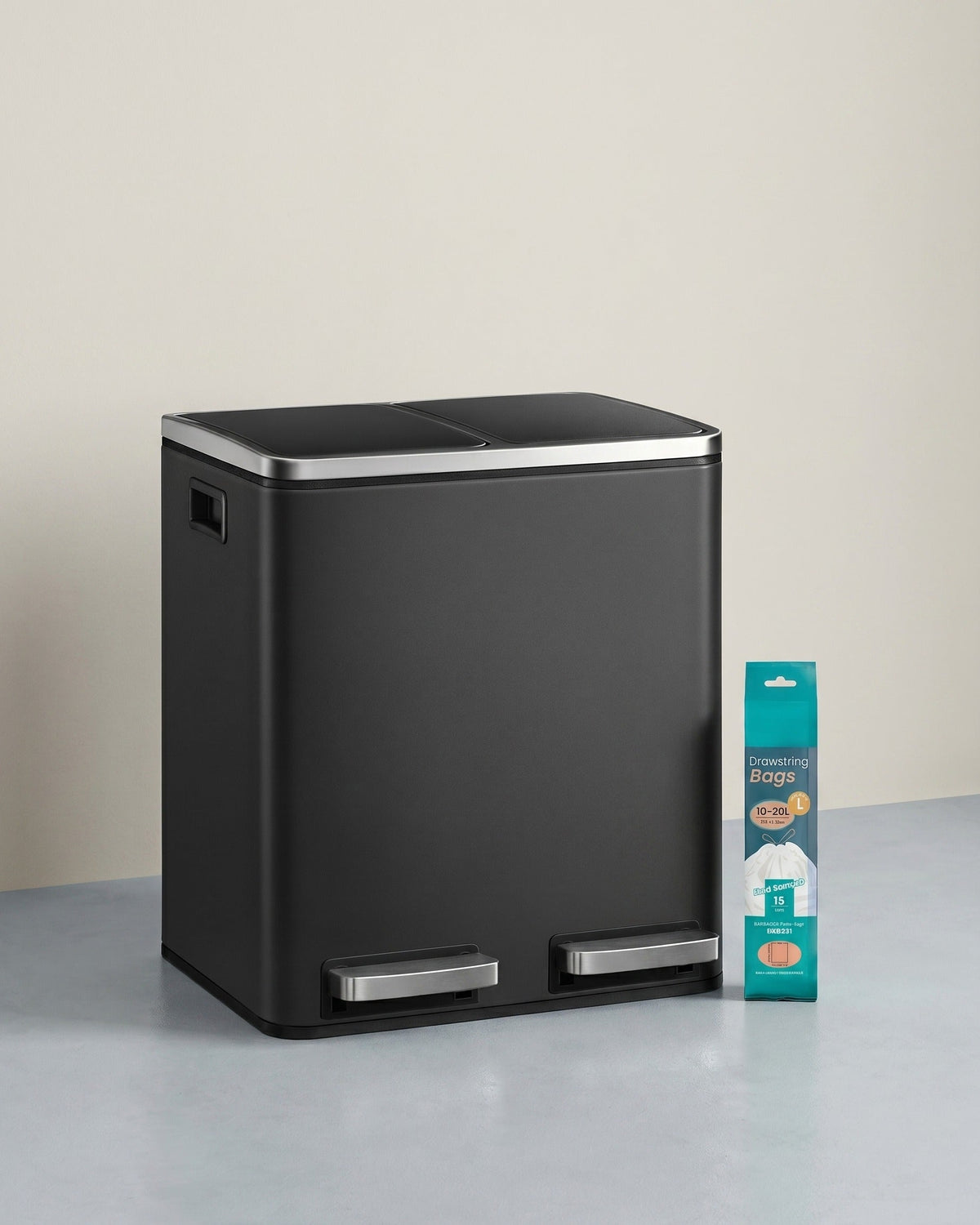 Doppel-Treteimer 2 x 15 L – Mülltrennung mit Softclose – Edelstahl-Abfalleimer mit Inneneimern
