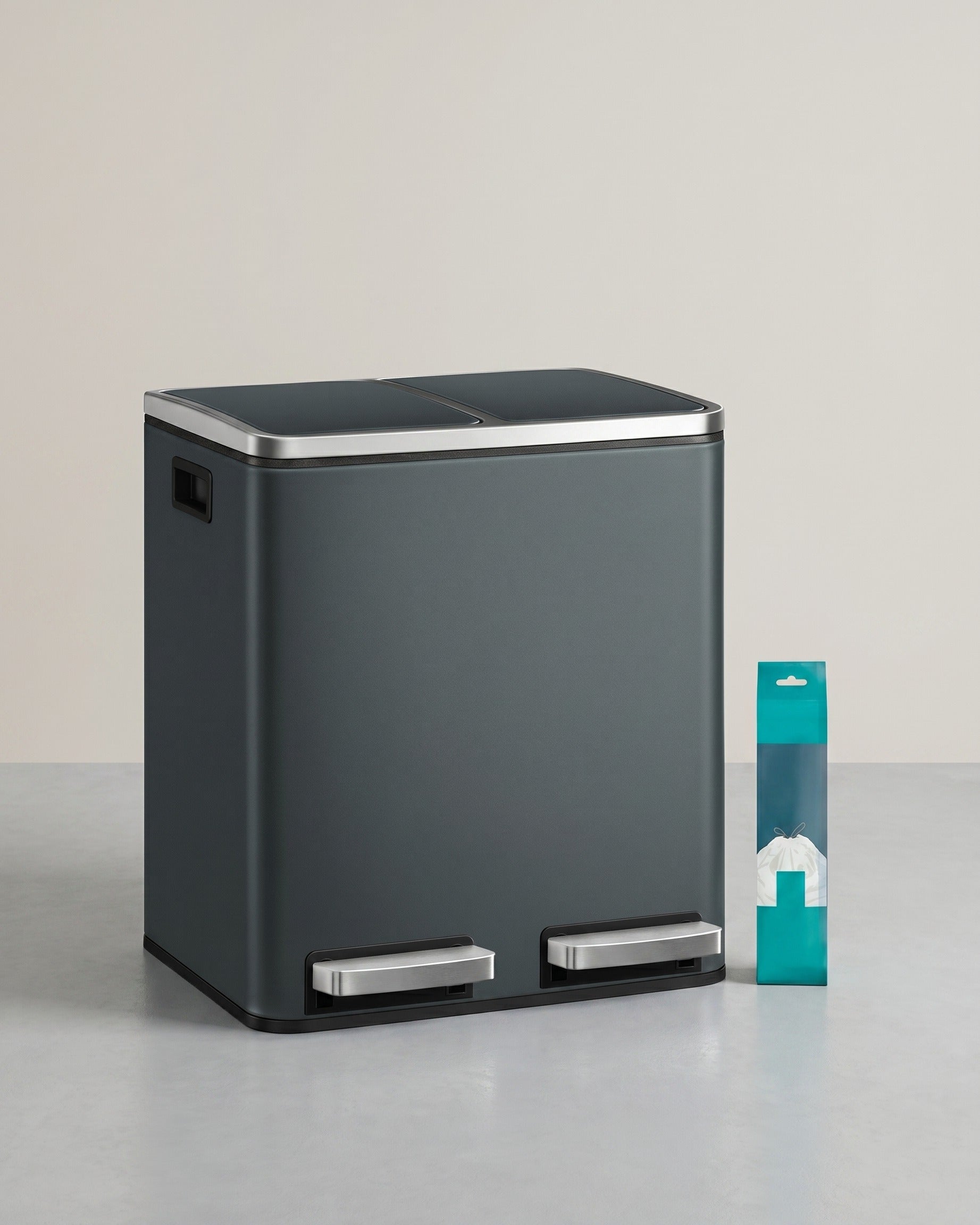 Doppel-Treteimer 2 x 15 L – Mülltrennung mit Softclose – Edelstahl-Abfalleimer mit Inneneimern