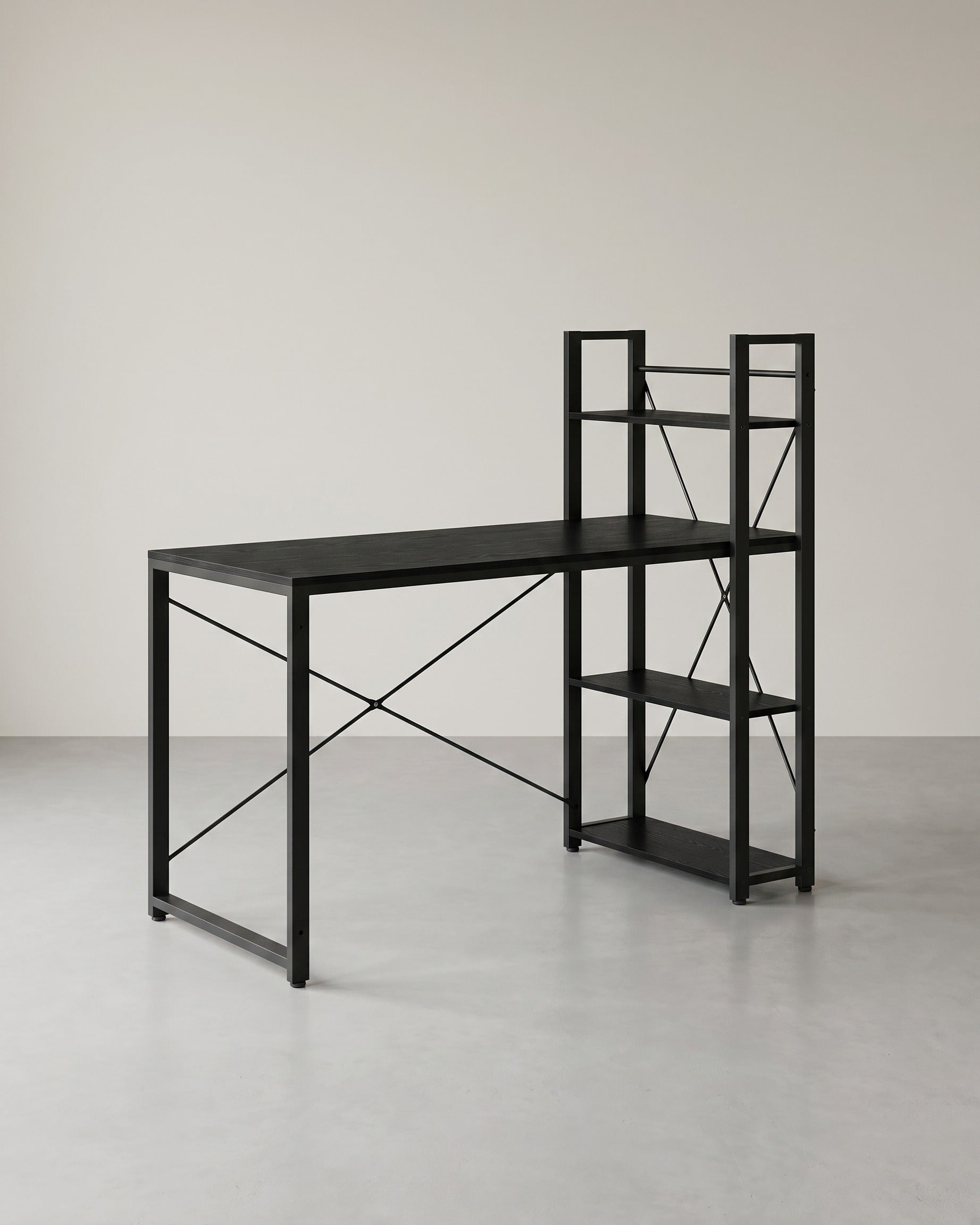 Industrie-Schreibtisch mit 3 Ablagen – 120 cm – Rechts oder Links montierbar – Verstellbare Füße – Bis 50 kg belastbar