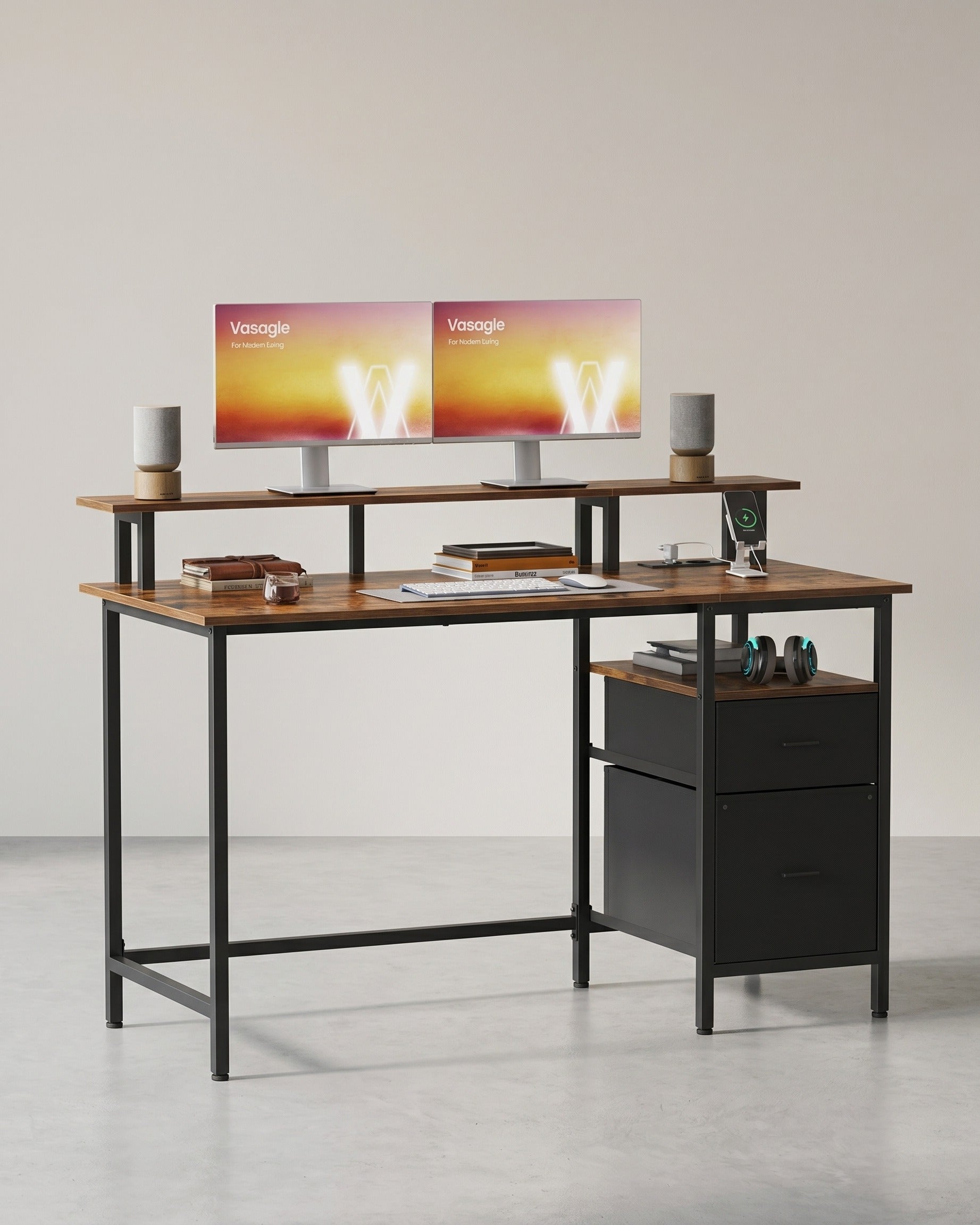 Schreibtisch mit LED-Beleuchtung - Computertisch mit USB und Steckdose