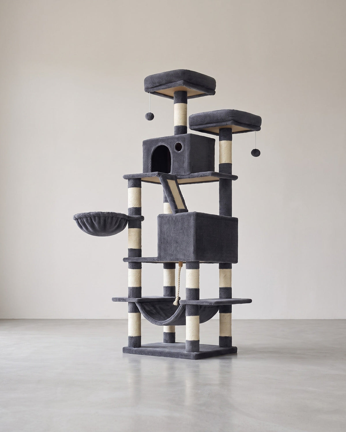 Luxuriöser Katzenbaum 168 cm - Mehrstöckiger Katzenbaum mit Kratzstämmen, Hängematte und Katzenhaus für große Katzen