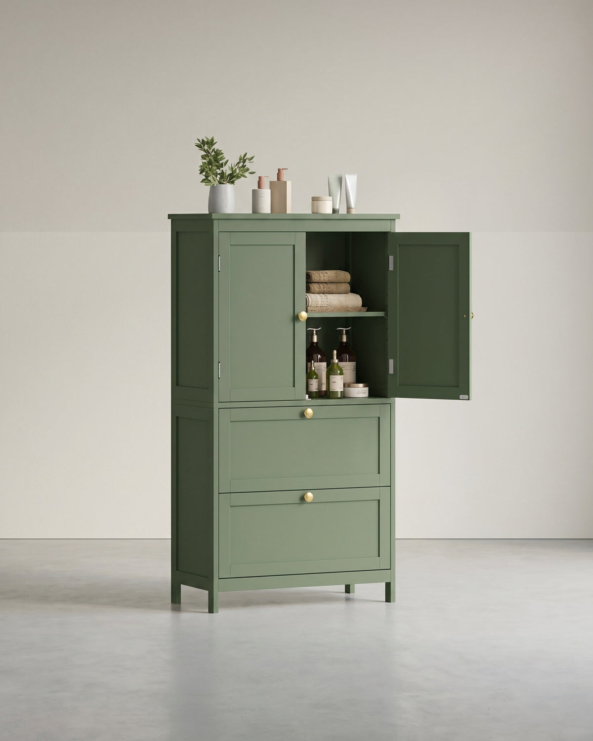 Badezimmerschränke – 30 x 60 x 110 cm – 2 Türen – 2 Schubladen – MDF – Verstellbarer Boden – 18,5 kg – Maximale Belastung 136 kg