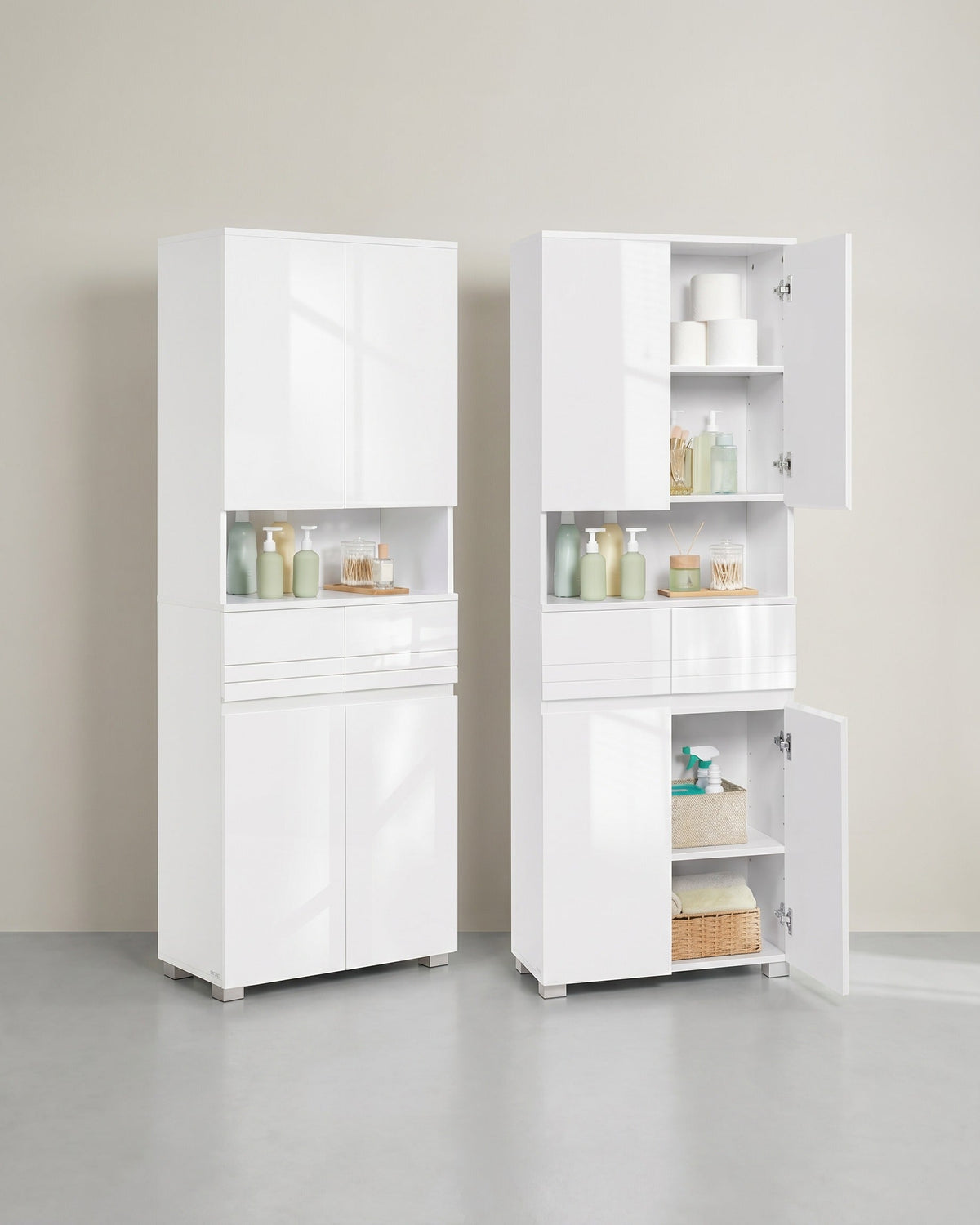 Schmaler Hoher Badezimmerschrank - Mit Glastür Und Füßen - Für Badezimmer