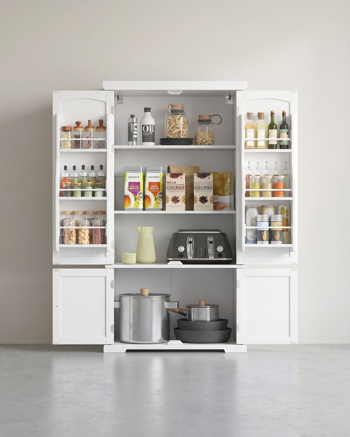 Küchenschrank Hoch - Buffetschrank Mit 6 Türen Und Verstellbaren Böden - Für Küche Und Esszimmer