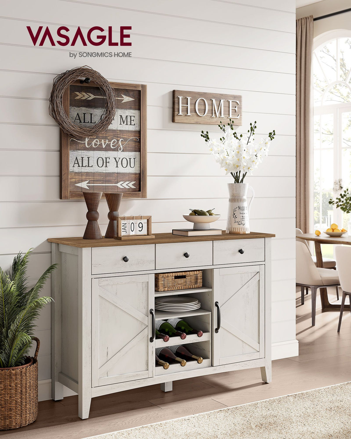Sideboard mit viel Stauraum – Sideboard im Landhausstil – Kabelmanagement & verstellbare Einlegeböden