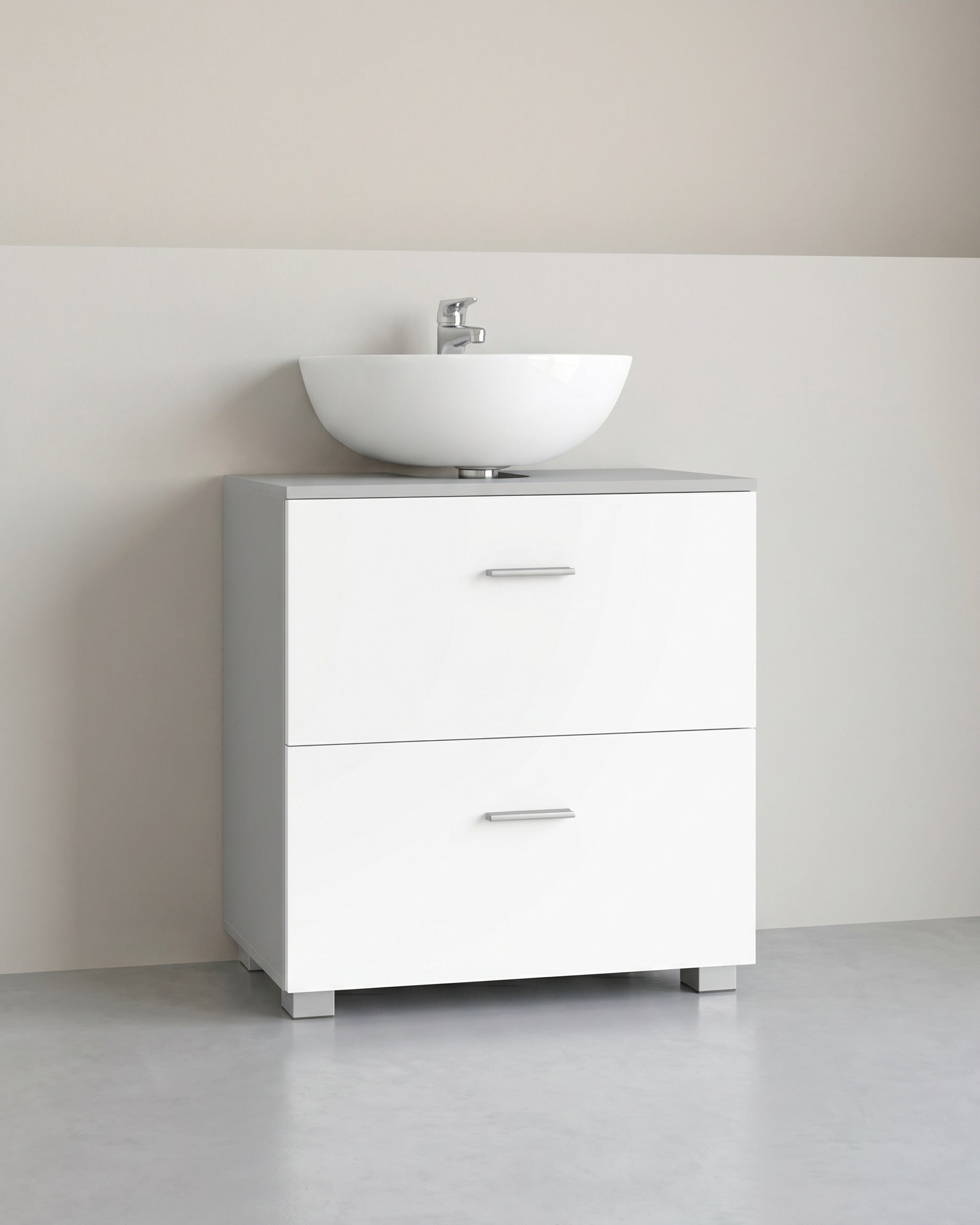 Waschtischunterschrank 60 cm, weiß – Badezimmermöbel mit 2 Schubladen und hohen Füßen – 30 x 60 x 63,8 cm