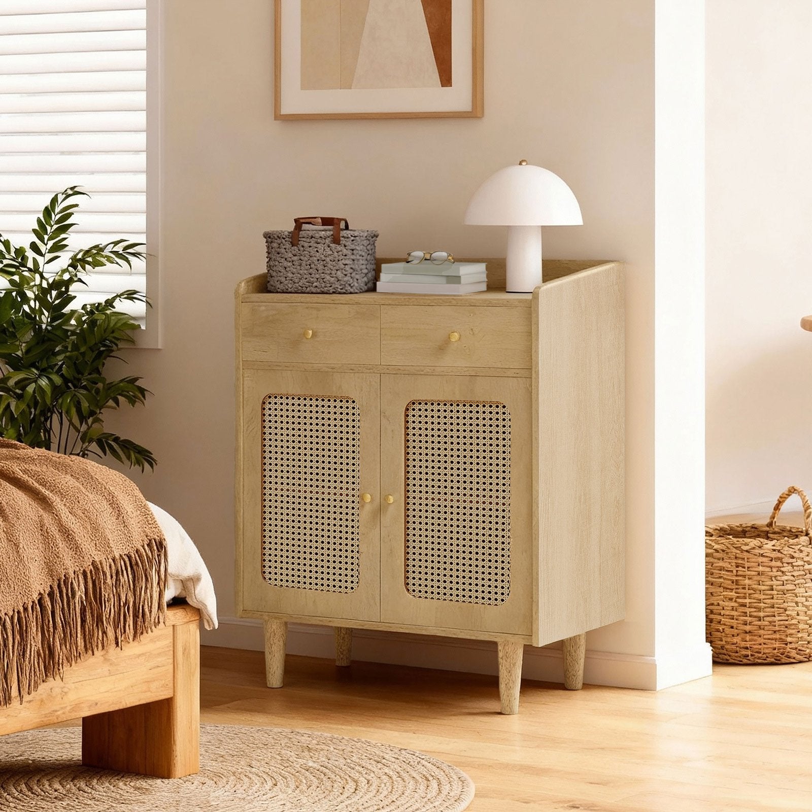 Sideboard Bohoven - Mit Rattan-Optik-Türen - Für Wohnzimmer, Flur Oder Schlafzimmer