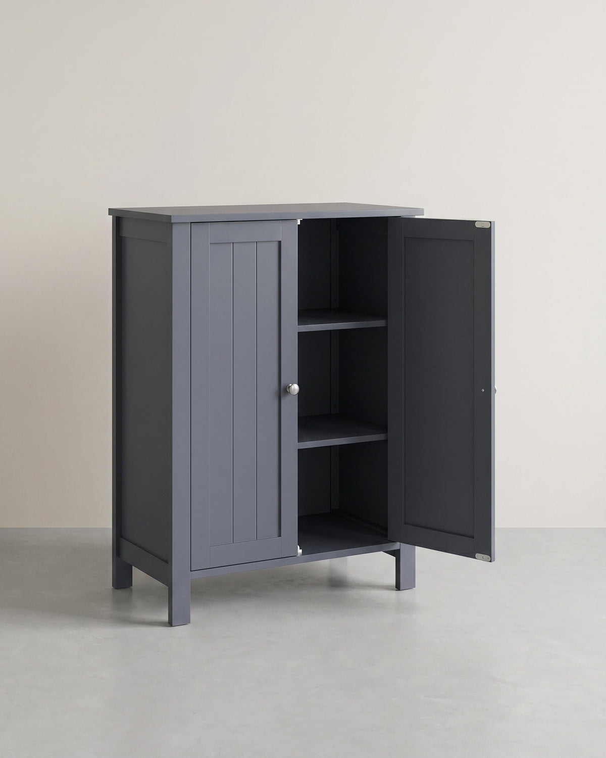 Freistehender Badezimmerschrank mit 2 Türen – Inklusive 2 verstellbaren Regalen – 80 cm hoch – Grau