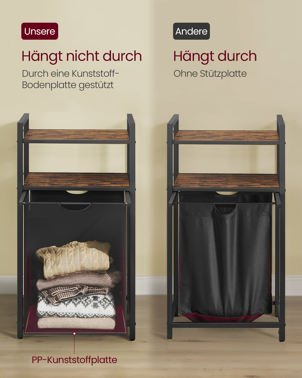Wäschekorb und 2 Ablagefächer – ideal für Wäsche und Badezimmerzubehör
