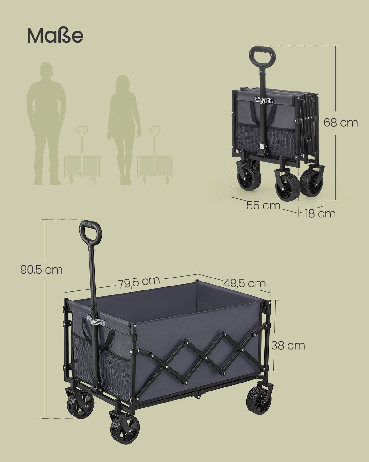 Klappbarer Bollerwagen - Transportwagen Mit Abnehmbaren Rädern - Handwagen Für Garten, Camping Und Strand
