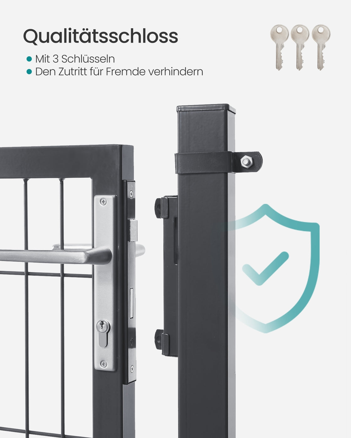 Abschließbares Gartentor 106x160 - Verzinkter Stahl - Mit Schlüsselschloss Und Aluminiumzylinder