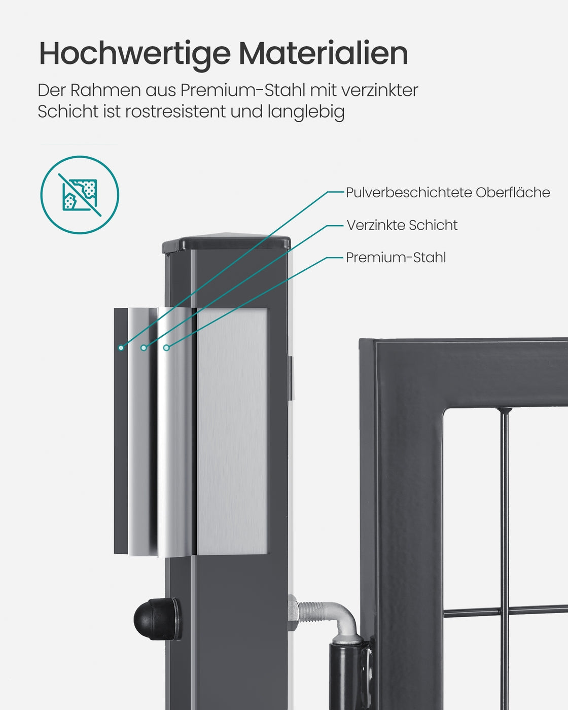 Abschließbares Gartentor 106x160 - Verzinkter Stahl - Mit Schlüsselschloss Und Aluminiumzylinder