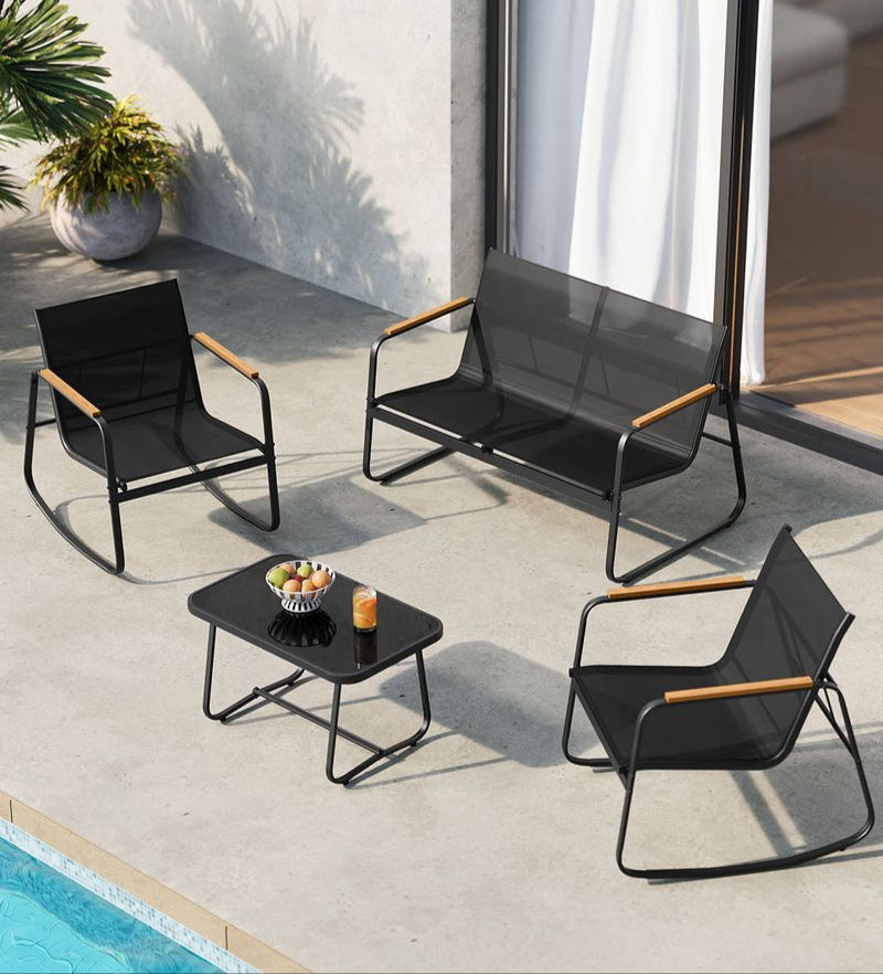 Gartenset 4-teilig - Balkonset - 2 Stühle und Bank mit Beistelltisch