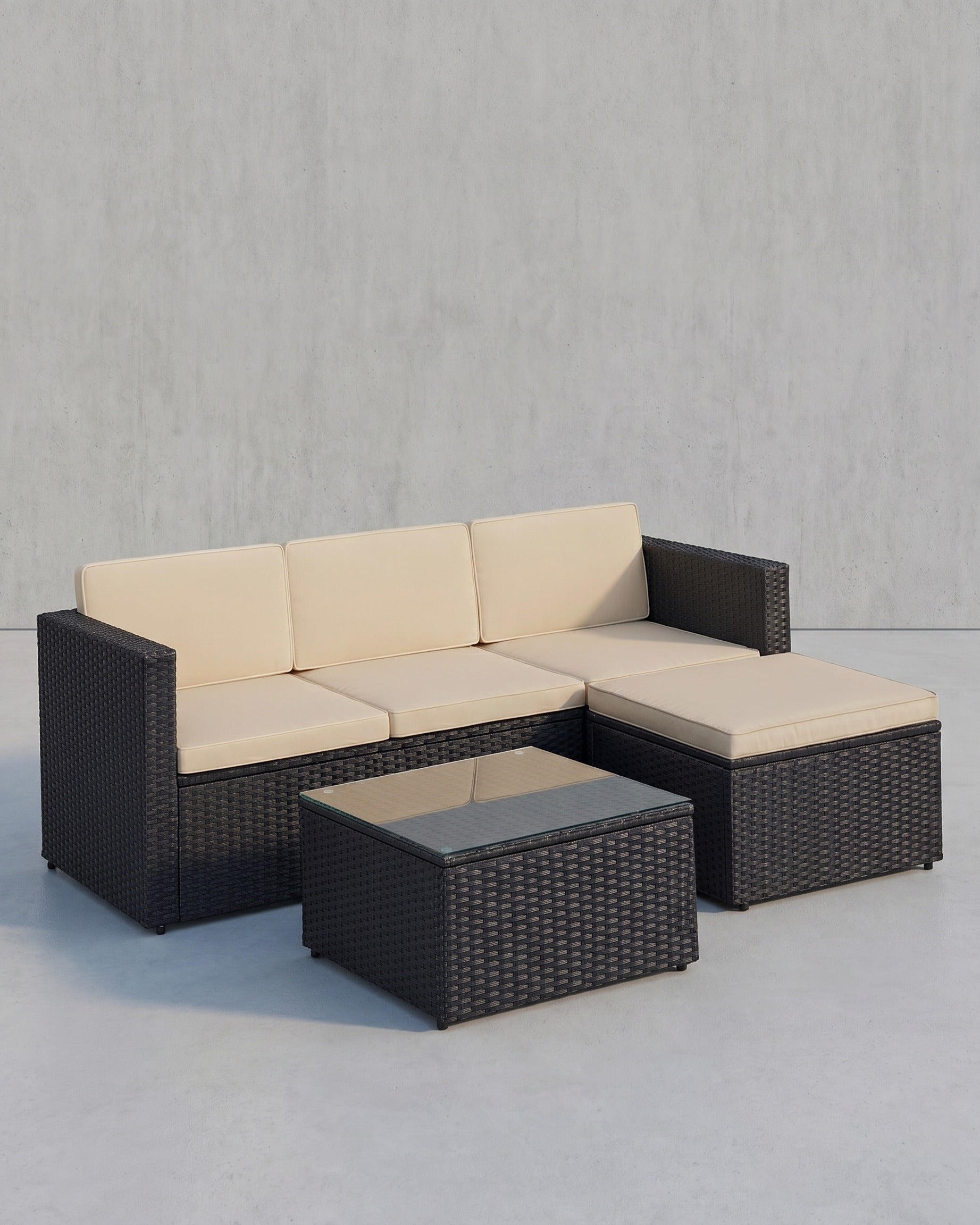 Lounge Set mit Tisch - Gartenbank - Gartenset - Polyrattan Gartenmöbel Set