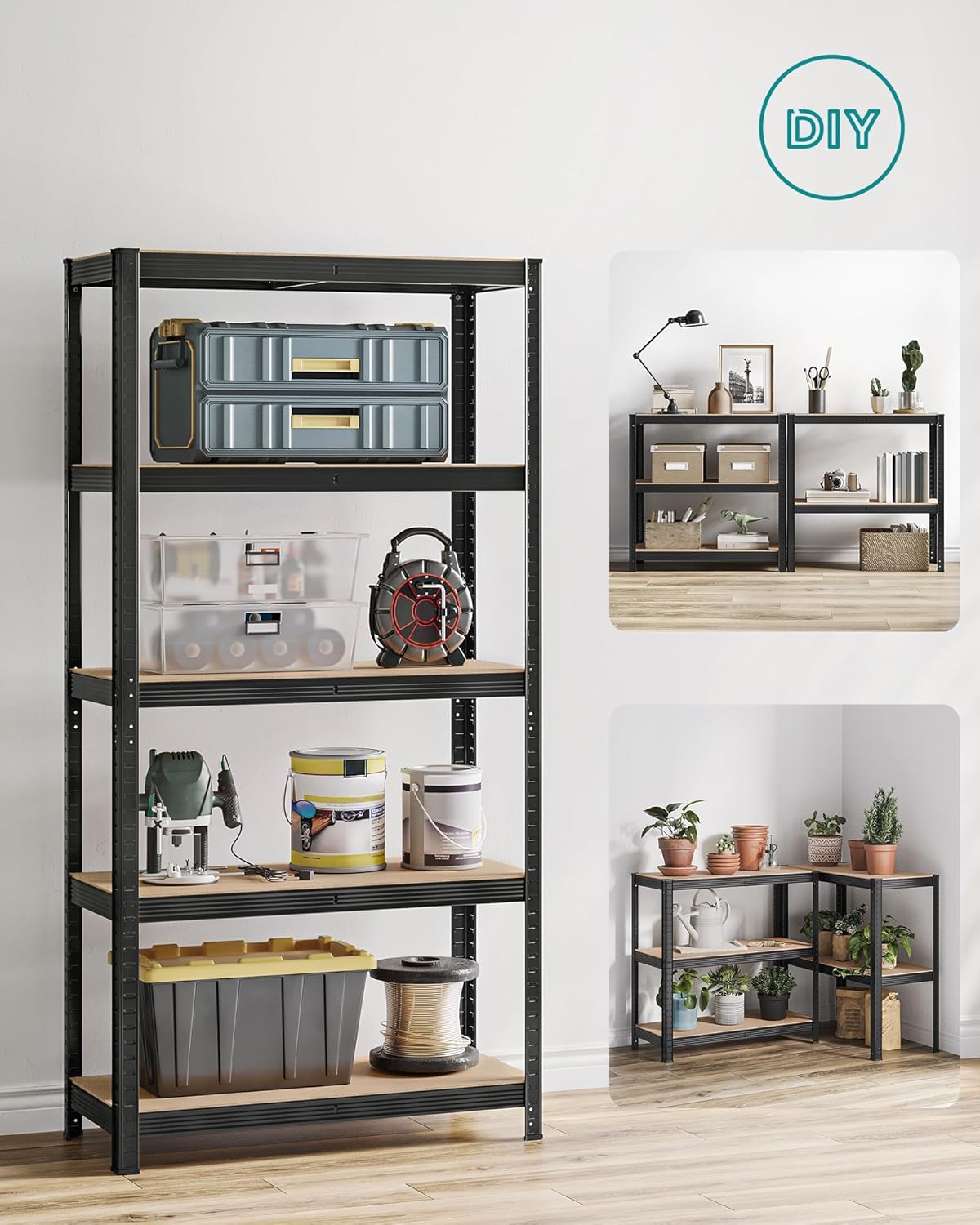 2er Set Lagerregale aus Stahl – 5 Etagen – 180 cm hoch – 875 kg Tragkraft pro Regal – teilbar & höhenverstellbar – Steckregal