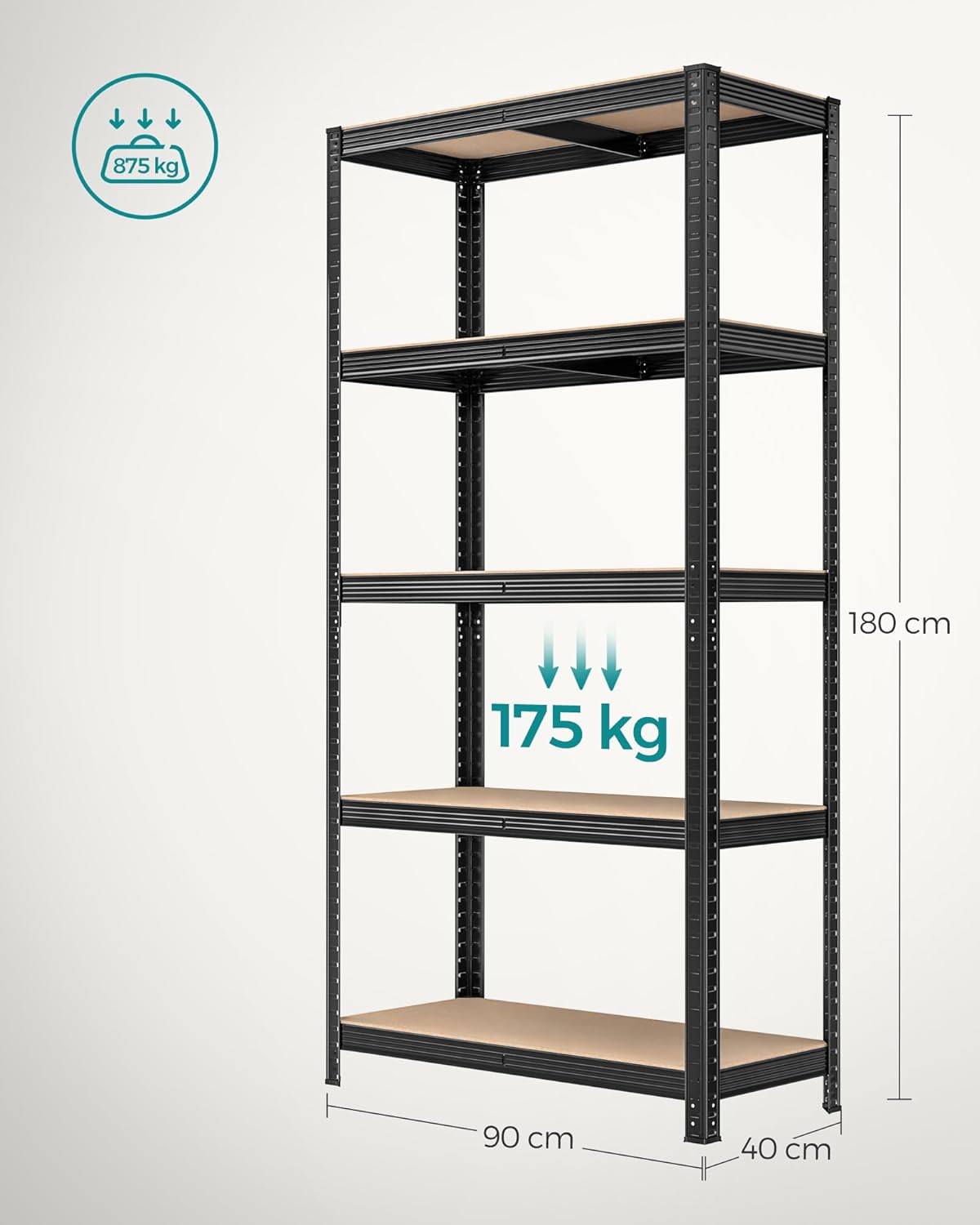 2er Set Lagerregale aus Stahl – 5 Etagen – 180 cm hoch – 875 kg Tragkraft pro Regal – teilbar & höhenverstellbar – Steckregal