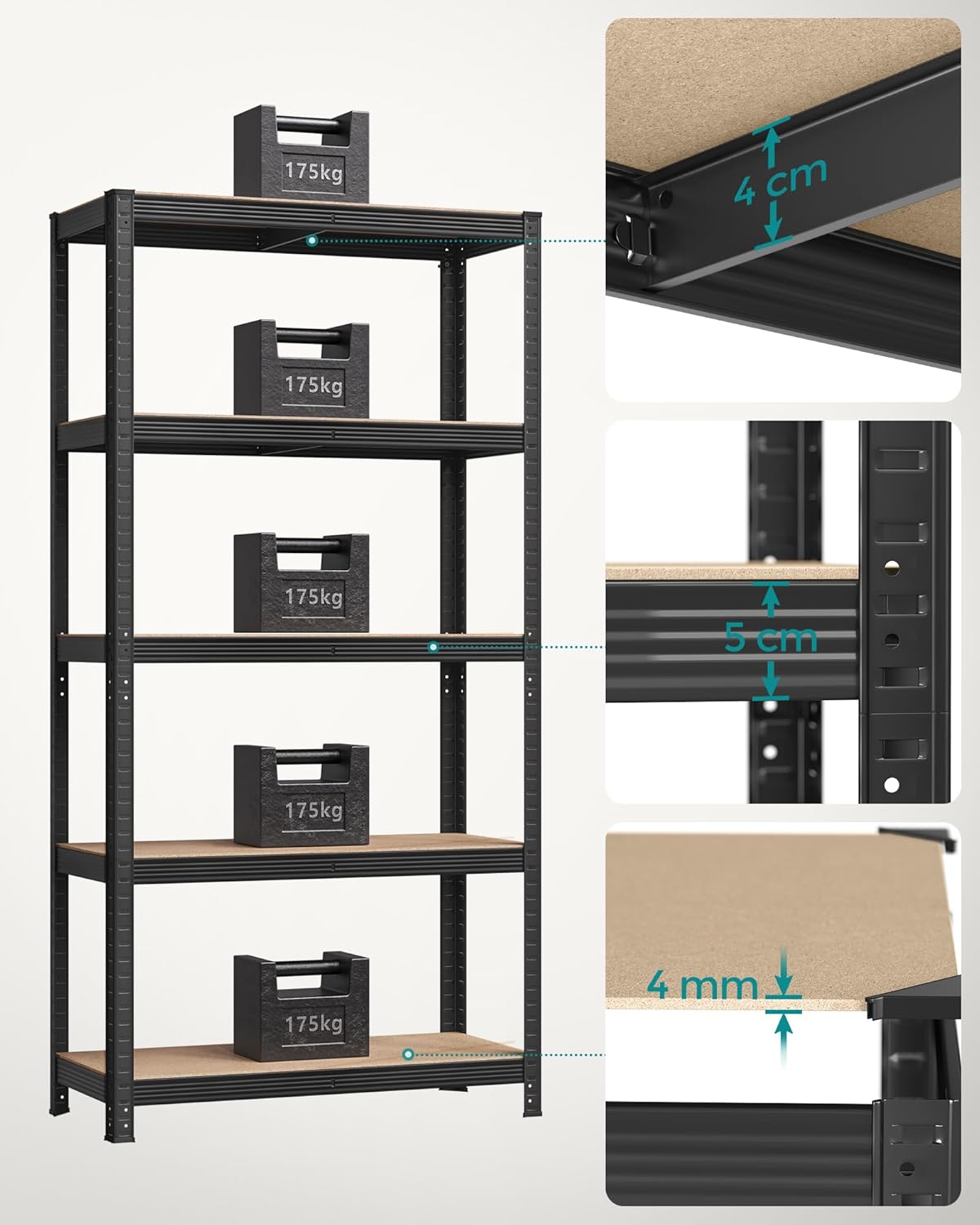 2er Set Lagerregale aus Stahl – 5 Etagen – 180 cm hoch – 875 kg Tragkraft pro Regal – teilbar & höhenverstellbar – Steckregal
