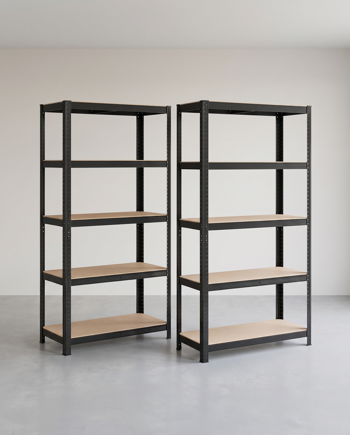 2er Set Lagerregale aus Stahl – 5 Etagen – 180 cm hoch – 875 kg Tragkraft pro Regal – teilbar & höhenverstellbar – Steckregal
