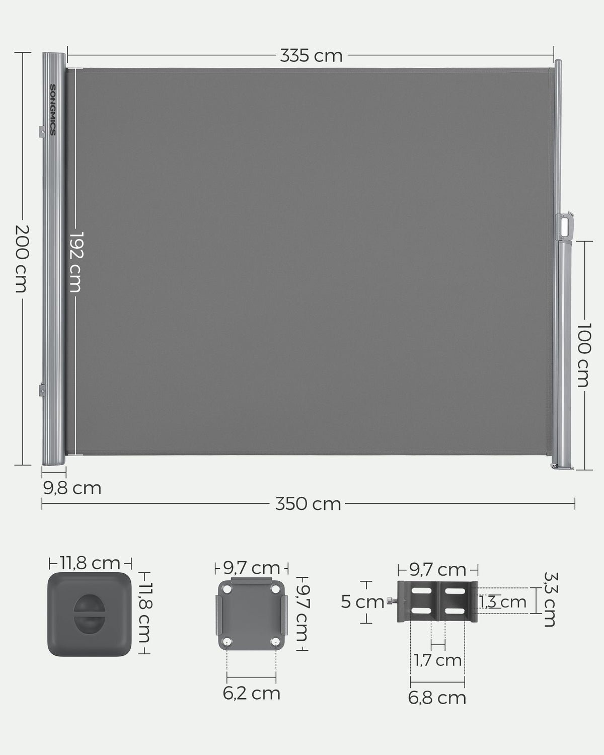 Ausziehbare Seitenmarkise - Gartenmarkise - Balkonmarkise - 200 x (300-350-400) cm