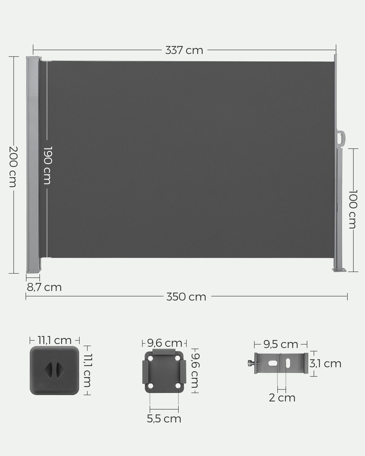 Ausziehbare Seitenmarkise - Gartenmarkise - Balkonmarkise - 200 x (300-350-400) cm
