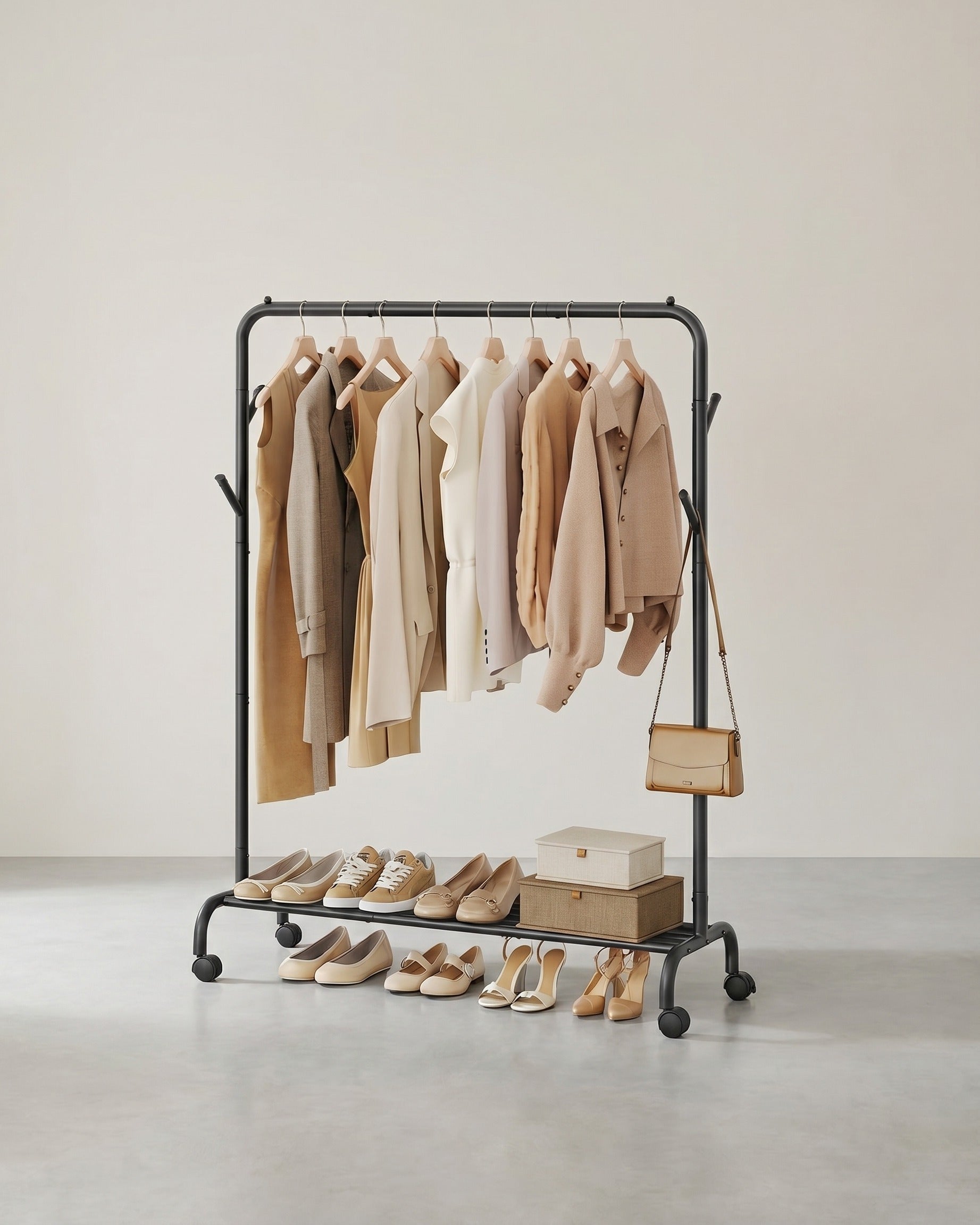 Mobiler Kleiderständer mit Haken und Ablage – Stabiler Stahl – Tragkraft 50 kg