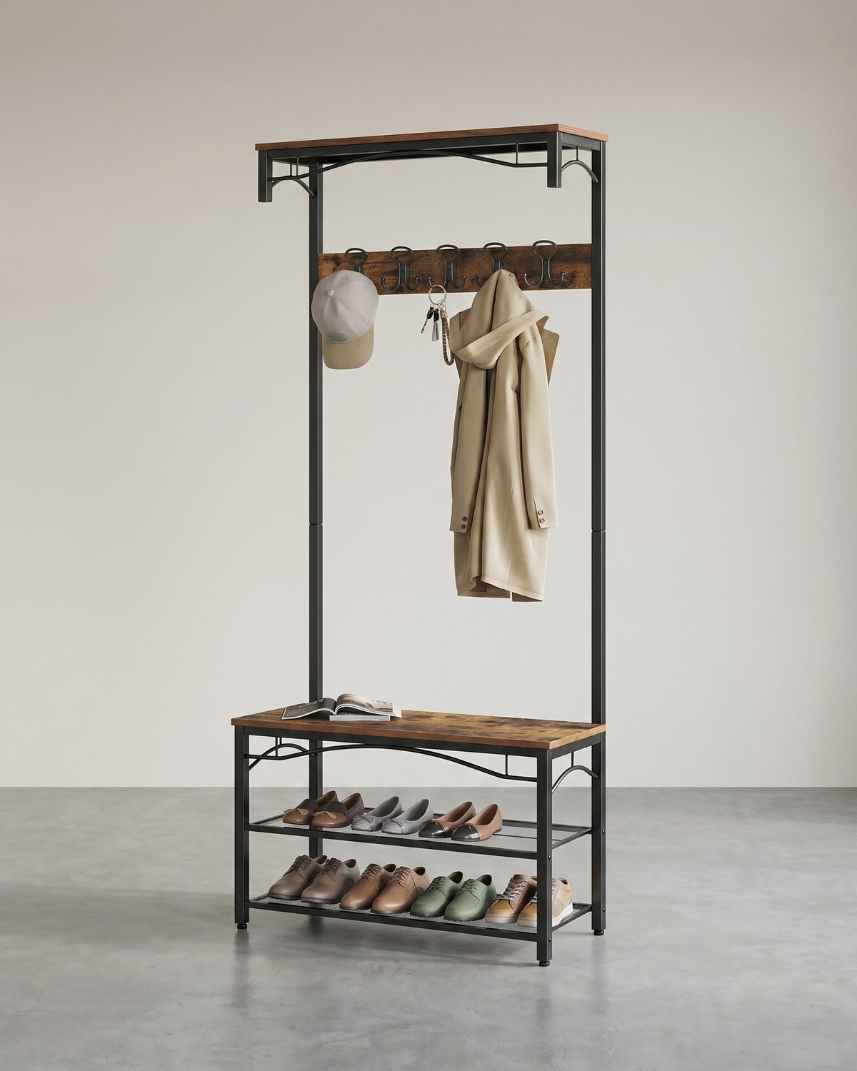 Garderobe mit Sitzbank und Schuhregal – Industriestil – funktional und elegant für den Flur